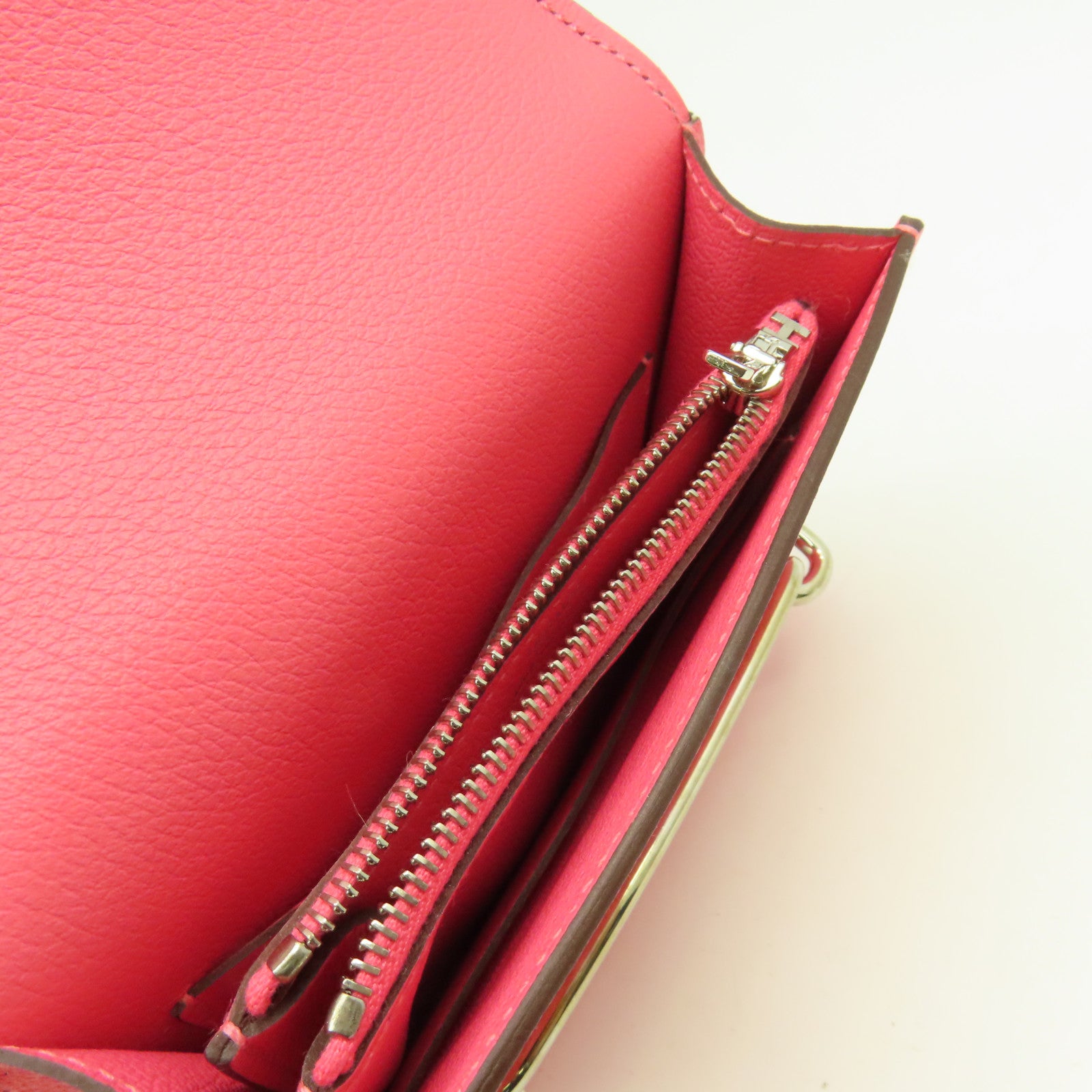 HERMES Evercolor皮革Roulis Slim Pouch銀扣錢包/手拿包Rose Azalee杜鵑粉色
