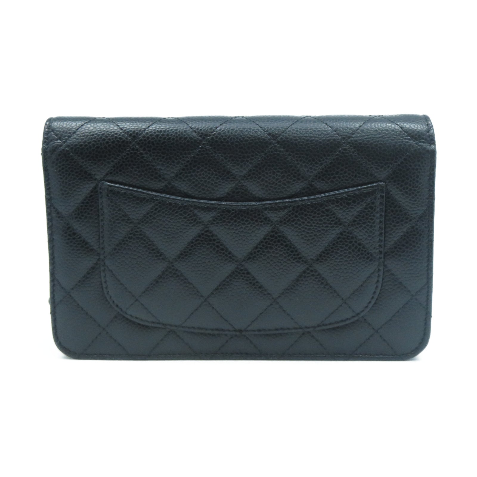CHANEL 菱格Caviar皮革Wallet On Chain金扣鏈帶肩背袋黑色