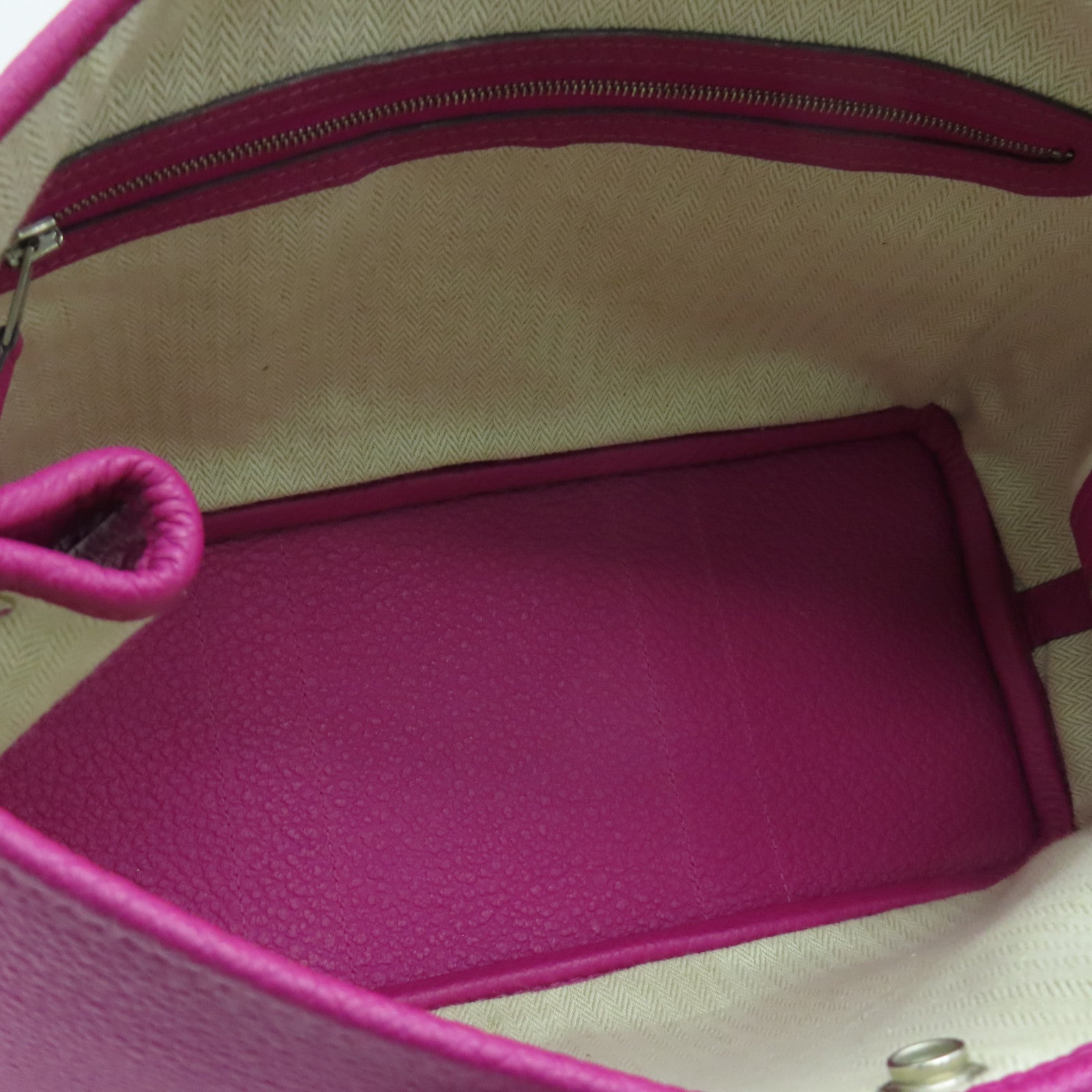 HERMES Negonda皮革Garden Party TPM银扣手挽袋Rose Purple紫色