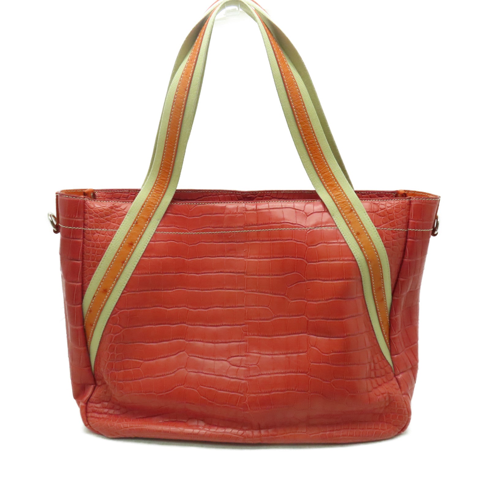 PRADA 鱷魚/鴕鳥皮革Shoulder Bag銀扣肩背袋紅色