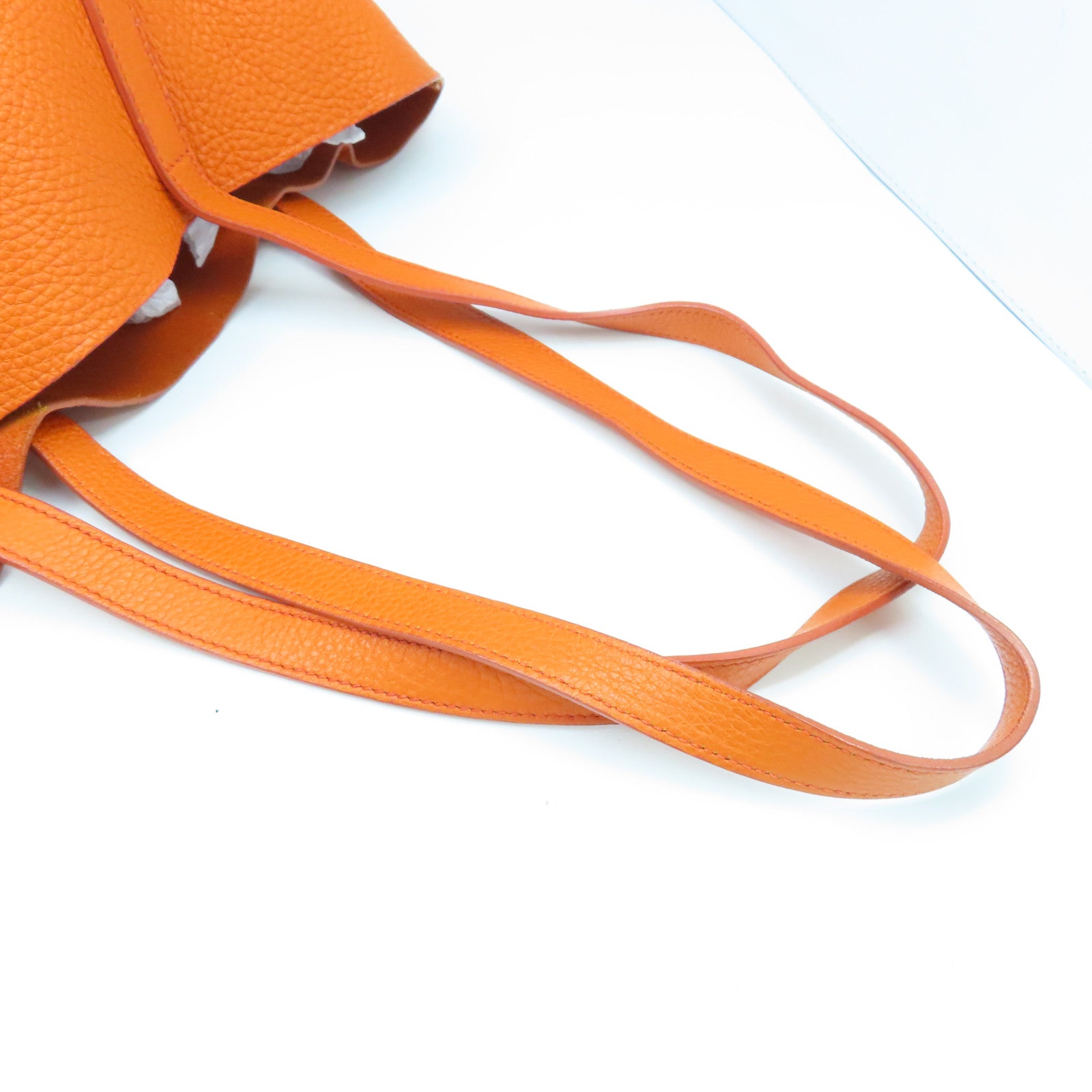 PRADA cowhide leather Tote Bag gold buckle handle bag orange