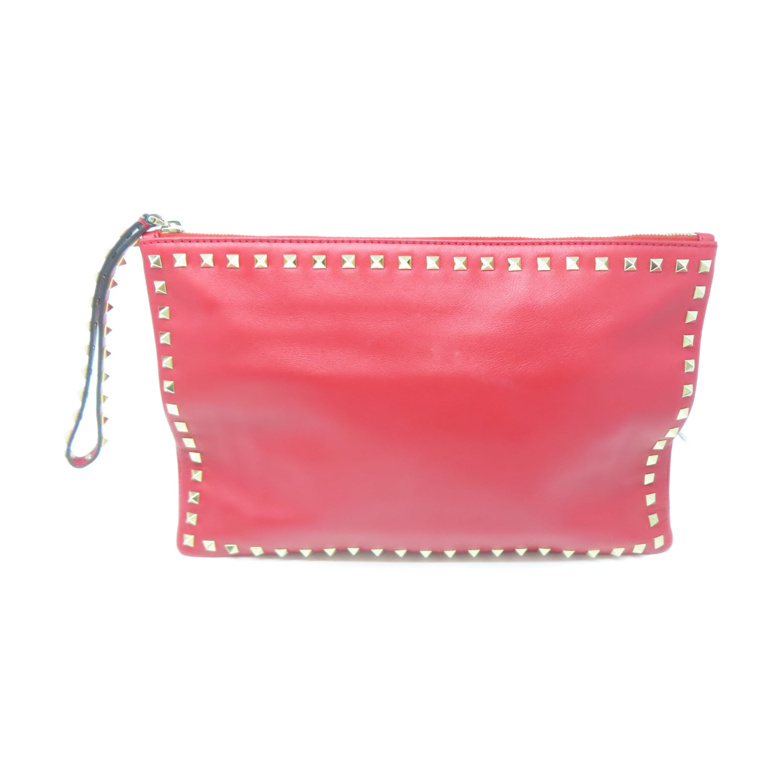 Valentino 牛皮皮革Pouch金扣手拿包紅色