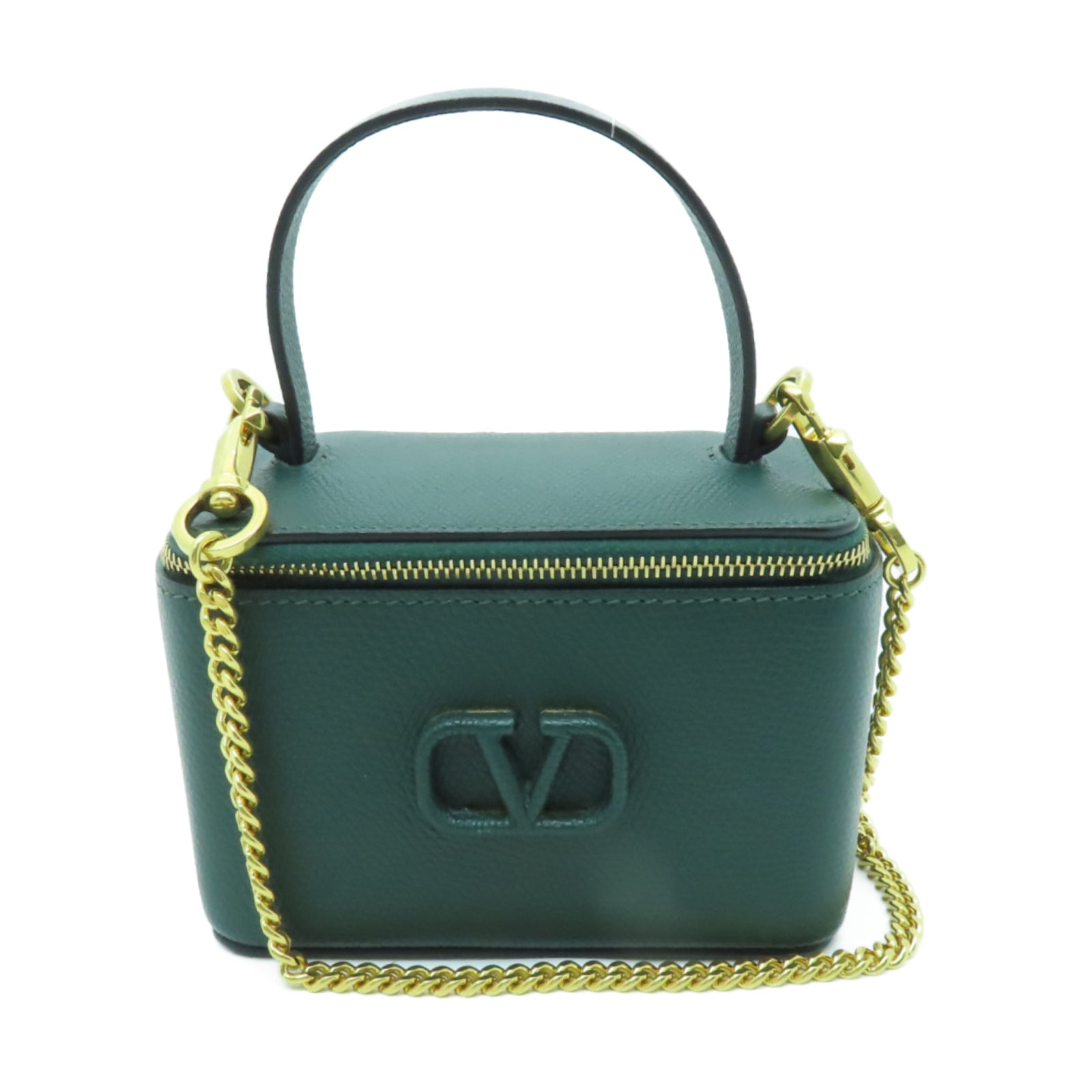 Valentino 牛皮皮革Mini Vsling Vanity Case金扣手挽肩背兩用袋綠色