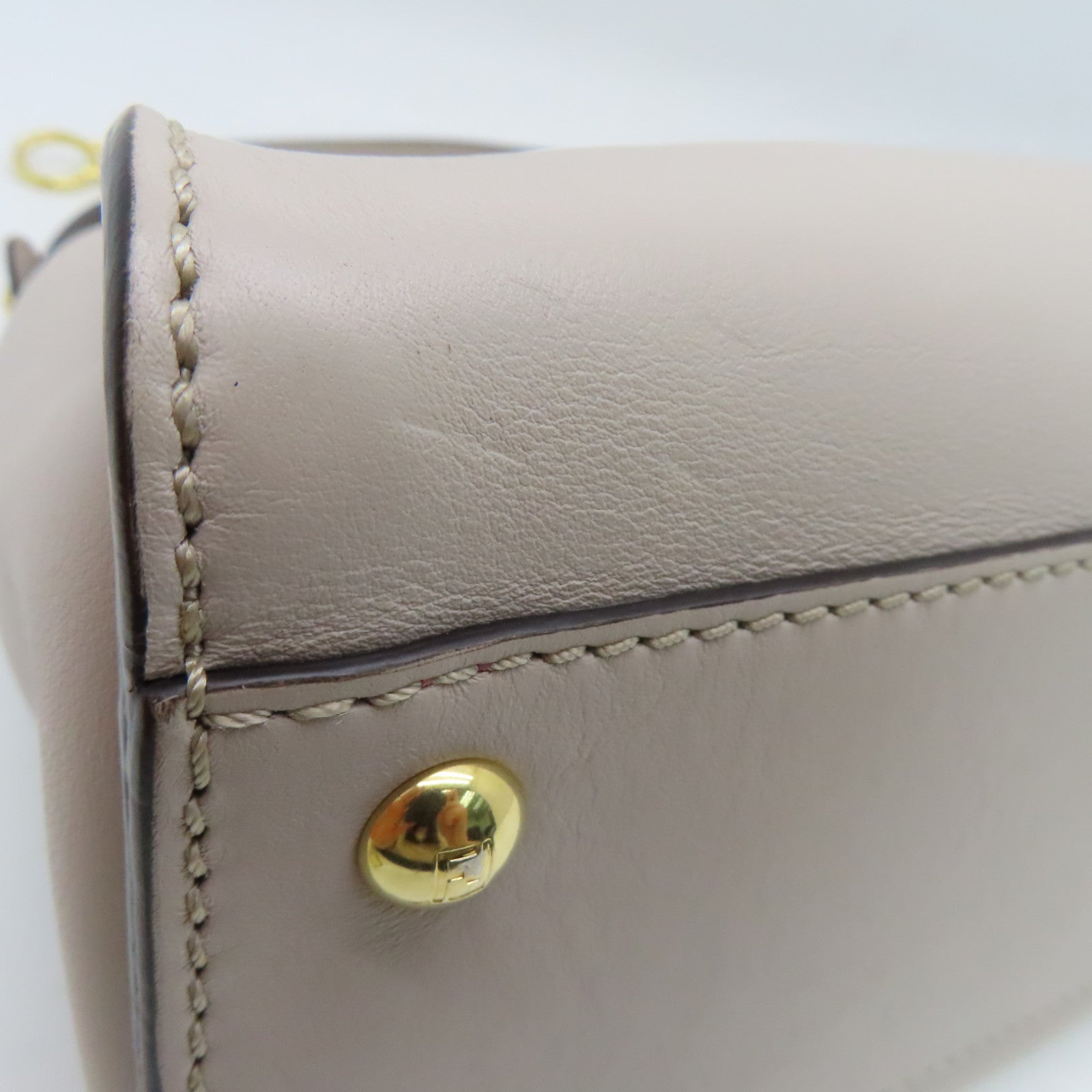 FENDI 【激減優惠】牛皮皮革Peekaboo金扣手挽肩背兩用袋米色