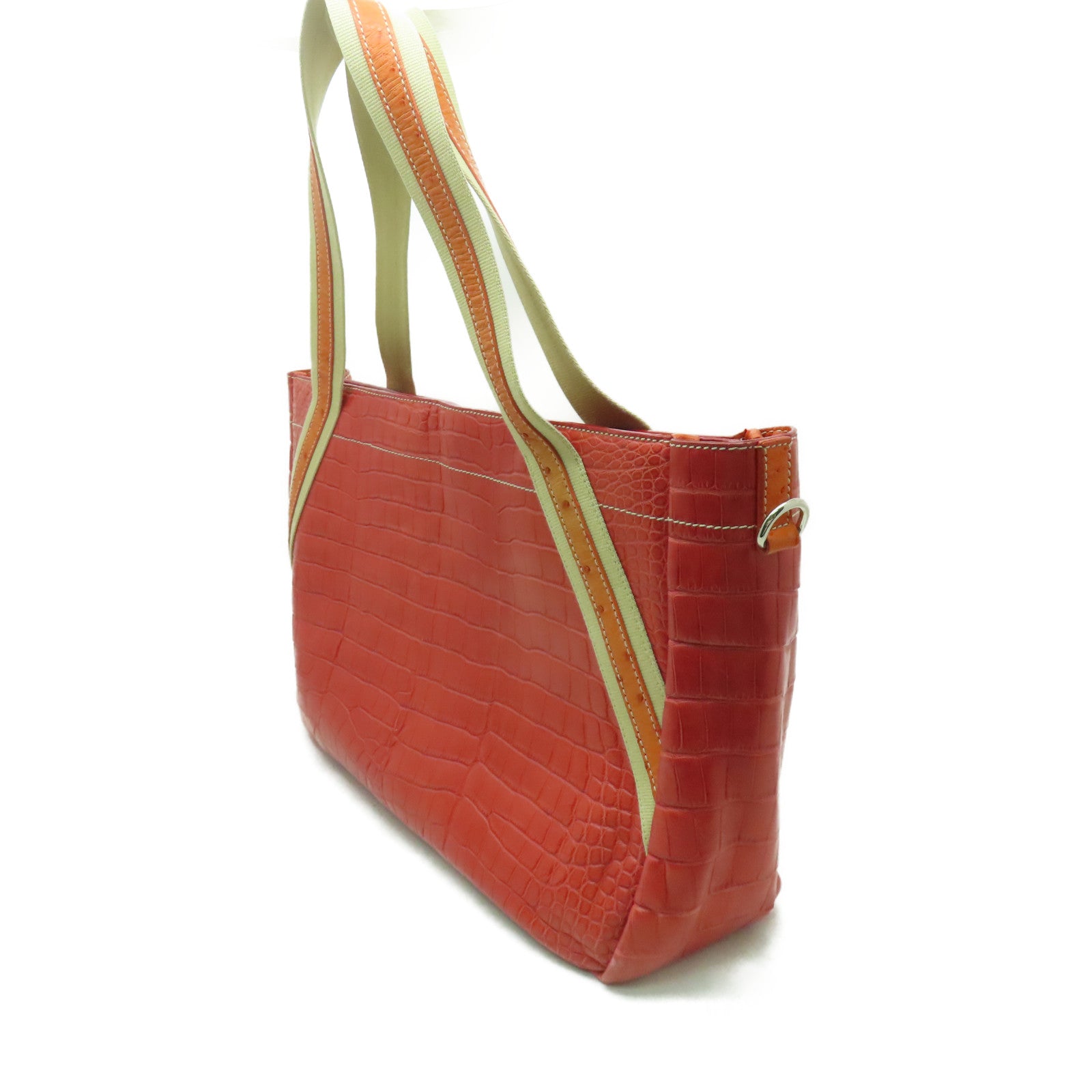 PRADA 鱷魚/鴕鳥皮革Shoulder Bag銀扣肩背袋紅色