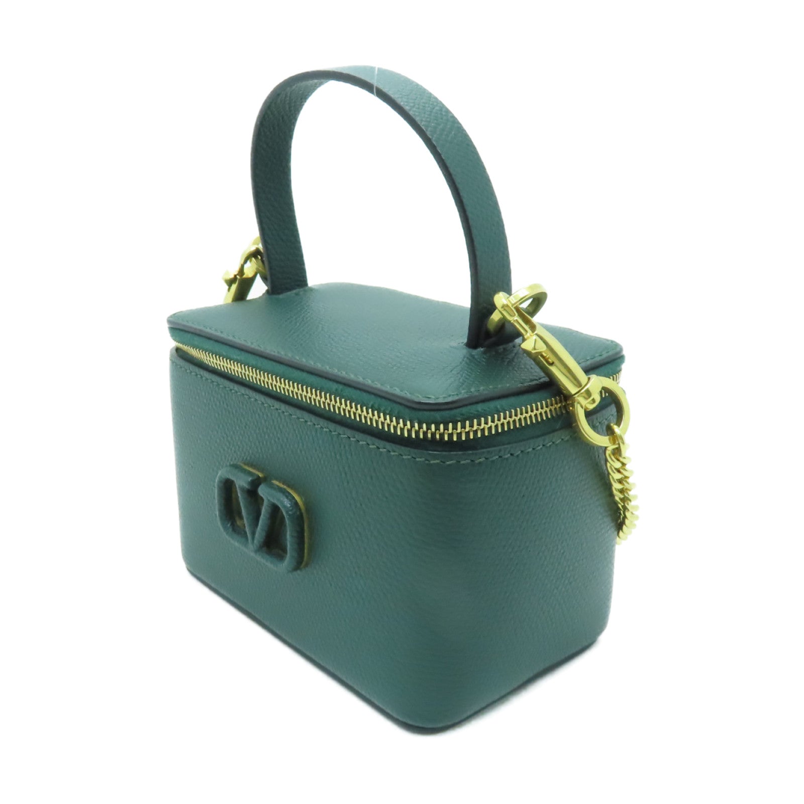 Valentino 牛皮皮革Mini Vsling Vanity Case金扣手挽肩背兩用袋綠色