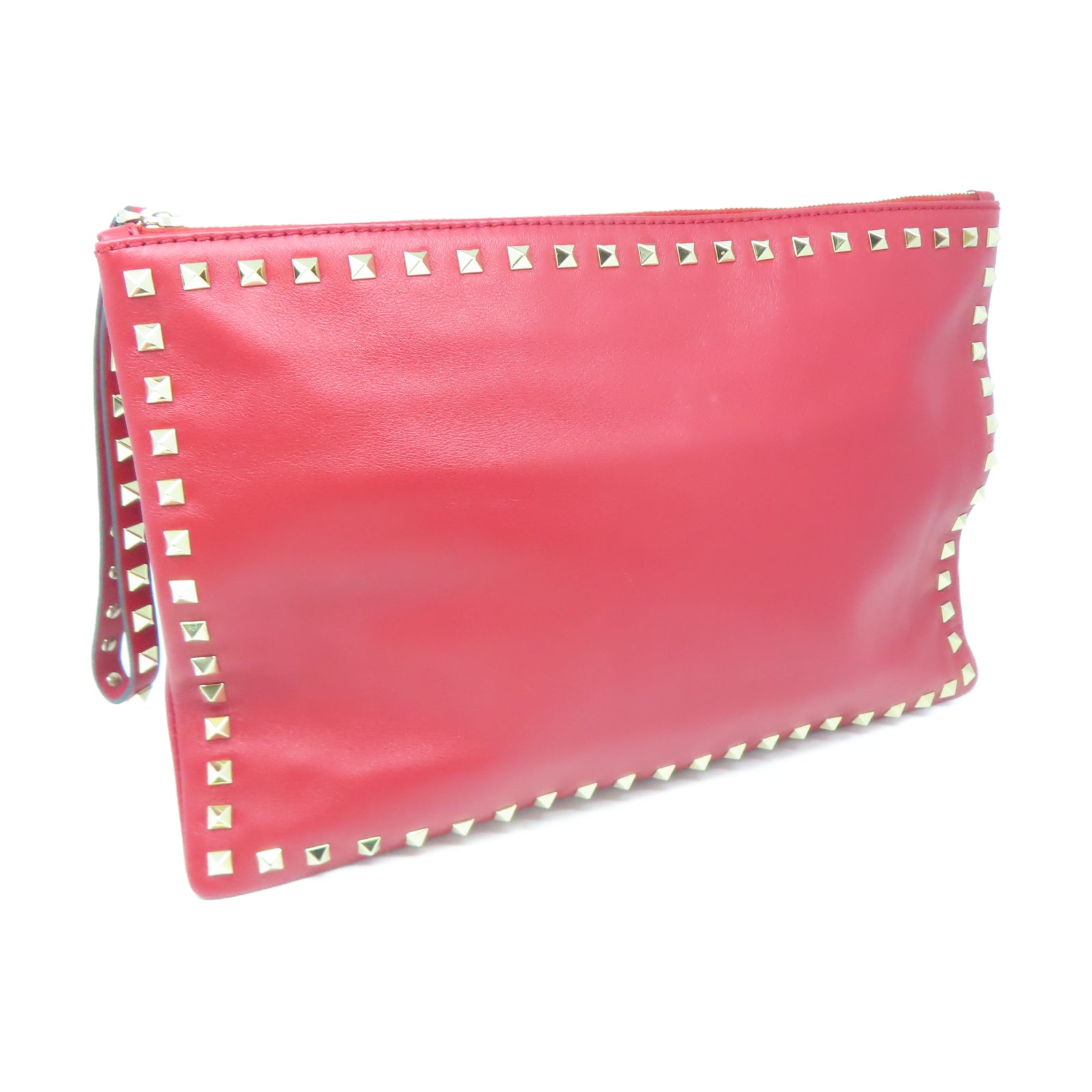 Valentino 牛皮皮革Pouch金扣手拿包紅色