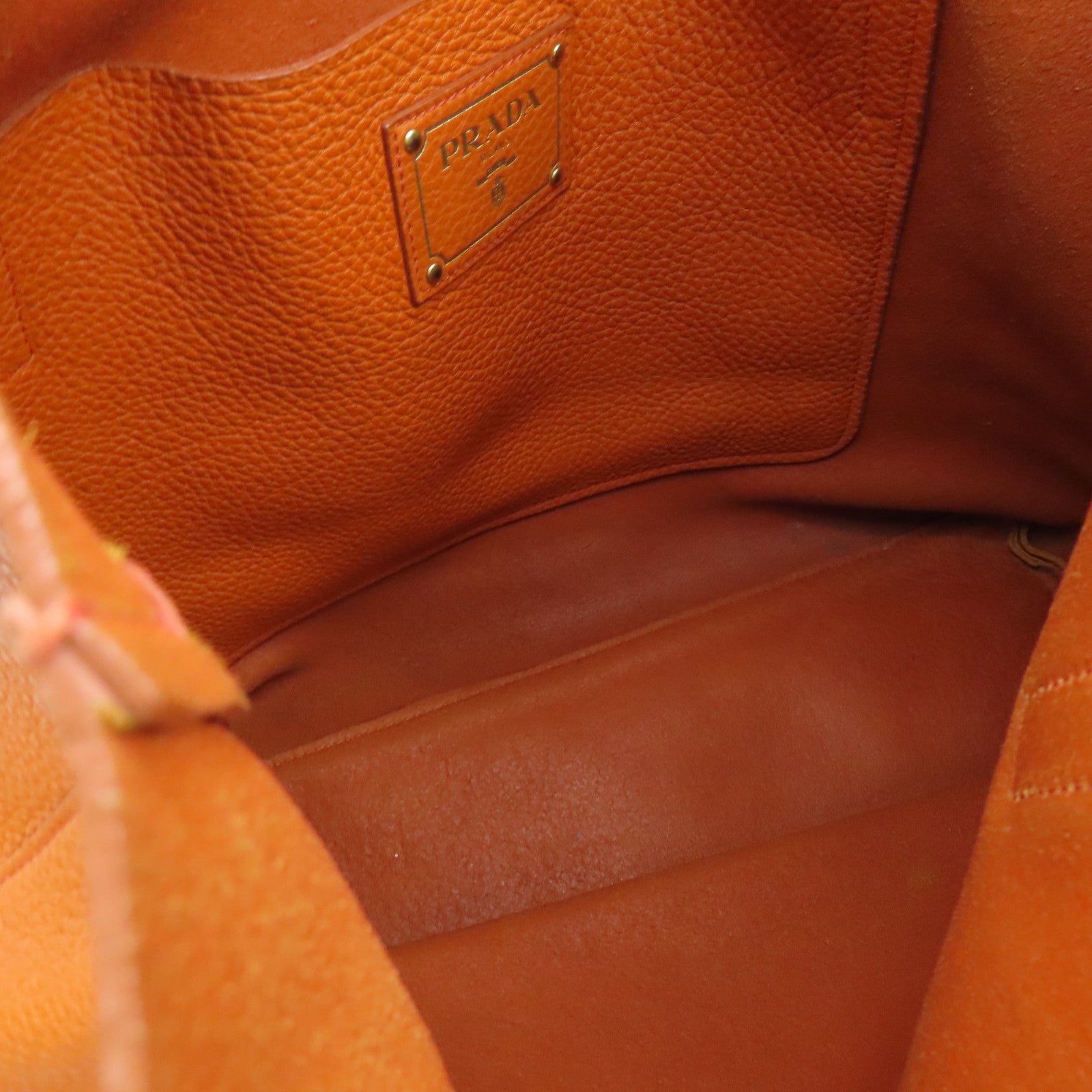 PRADA cowhide leather Tote Bag gold buckle handle bag orange