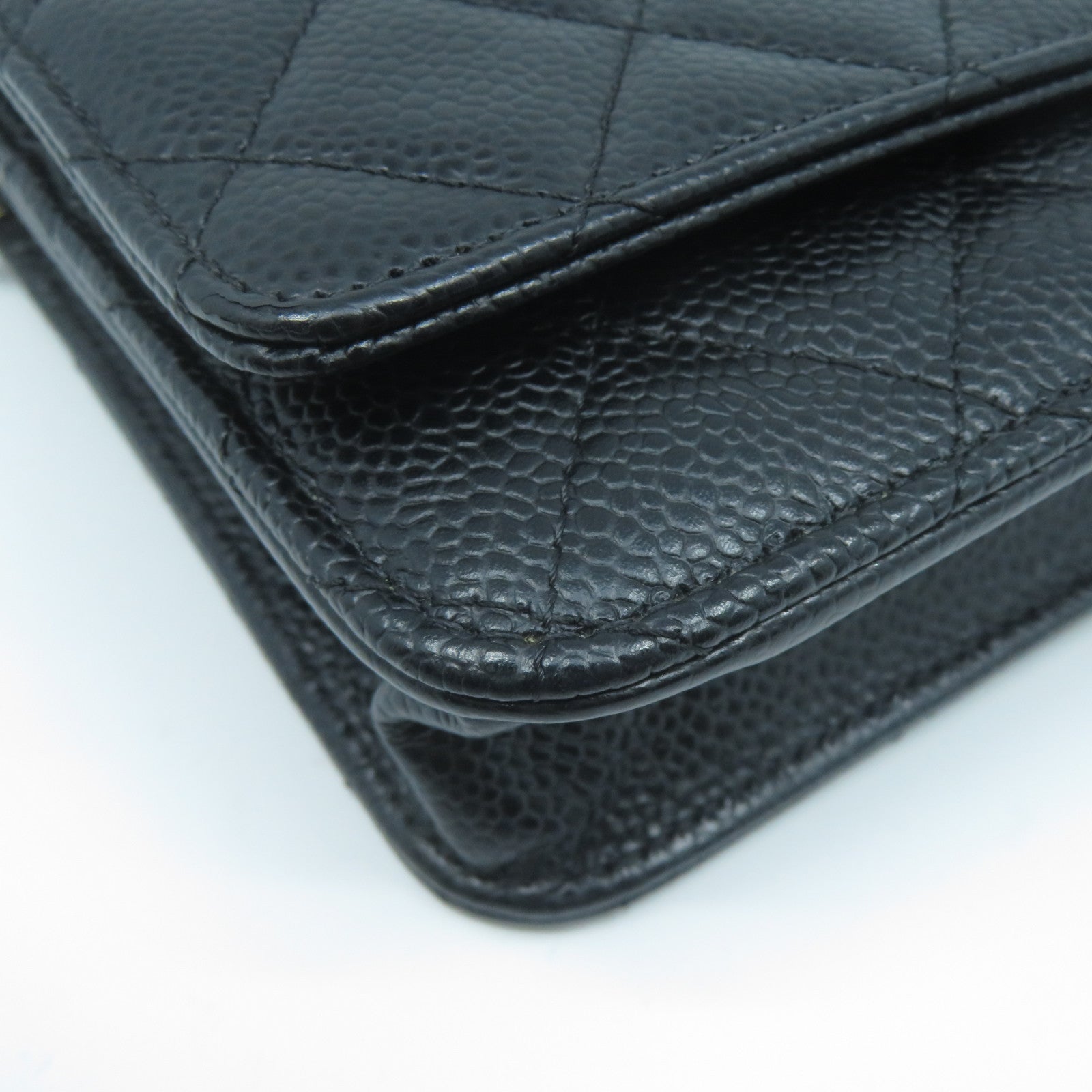 CHANEL 菱格Caviar皮革Wallet On Chain金扣鏈帶肩背袋黑色