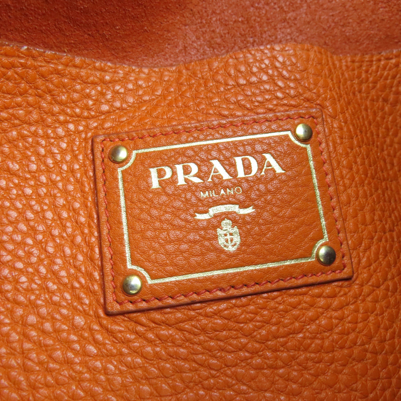 PRADA cowhide leather Tote Bag gold buckle handle bag orange