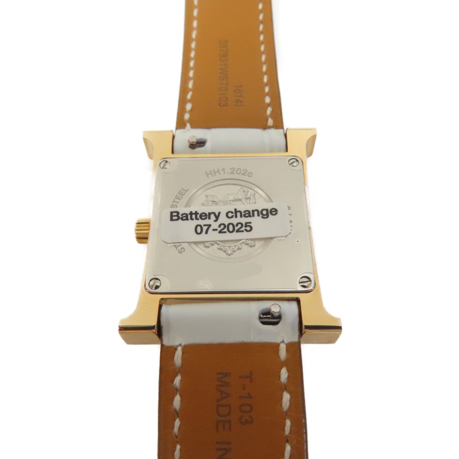 HERMES 不鏽鋼/皮革H Watch皮帶手錶霧藍色/米色#16cm