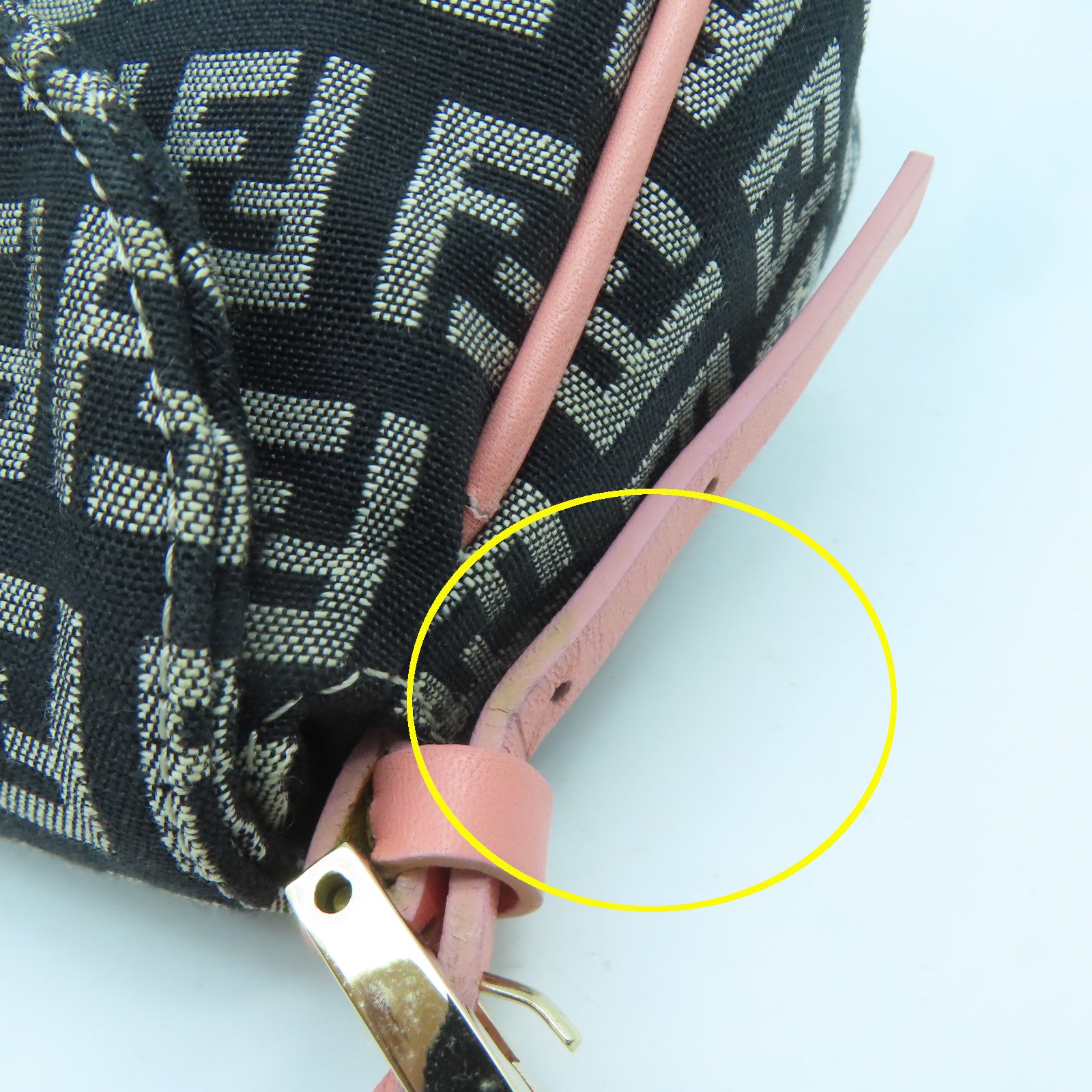 FENDI 帆布Shoulder Bag金扣肩背袋黑色/粉紅色