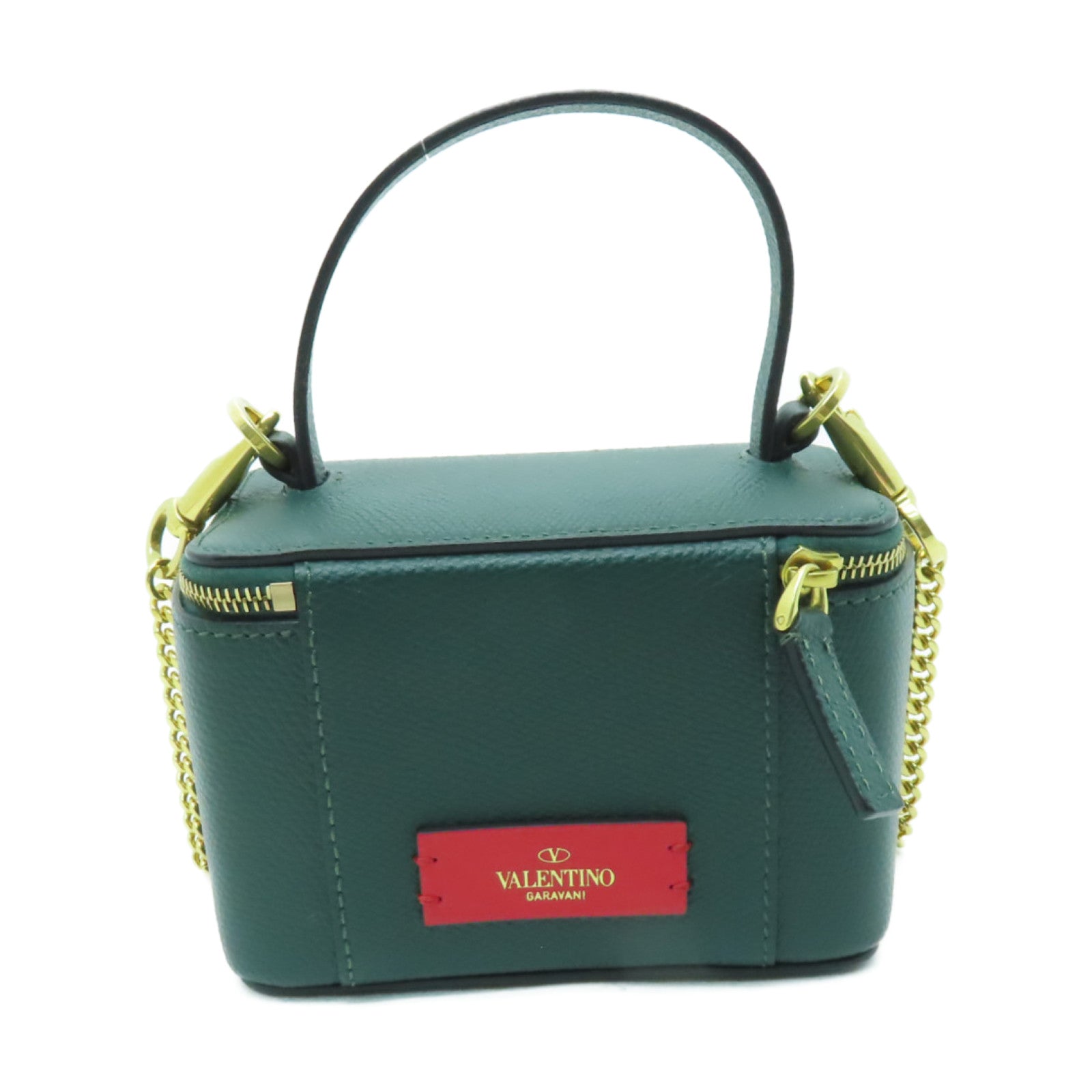 Valentino 牛皮皮革Mini Vsling Vanity Case金扣手挽肩背兩用袋綠色