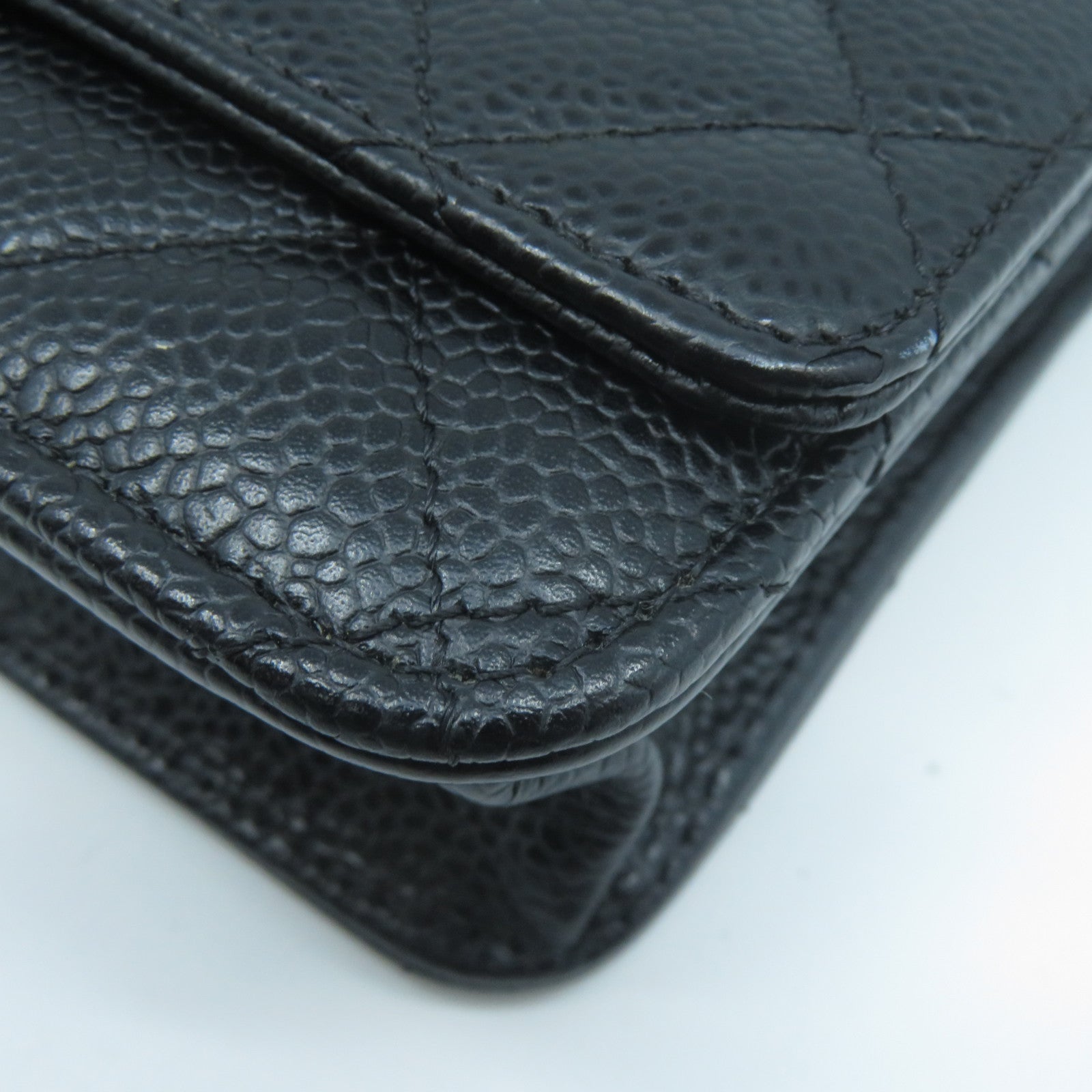 CHANEL 菱格Caviar皮革Wallet On Chain金扣鏈帶肩背袋黑色