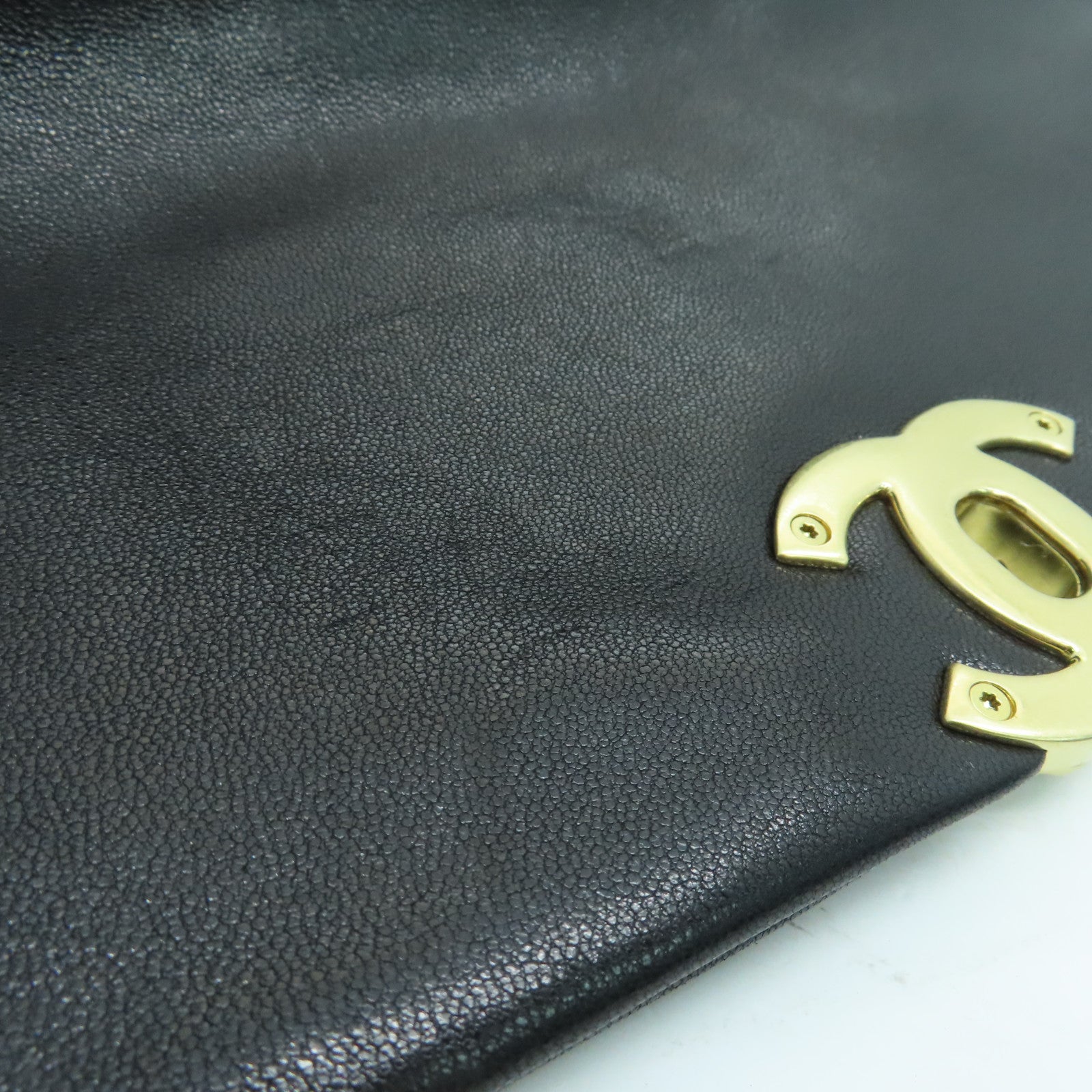 CHANEL 菱格羊皮皮革Chain Shoulder金扣手挽肩背两用袋黑色
