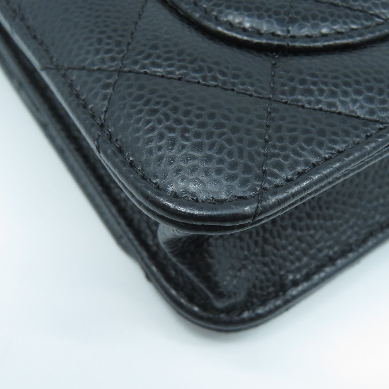 CHANEL 菱格Caviar皮革Wallet On Chain金扣鏈帶肩背袋黑色
