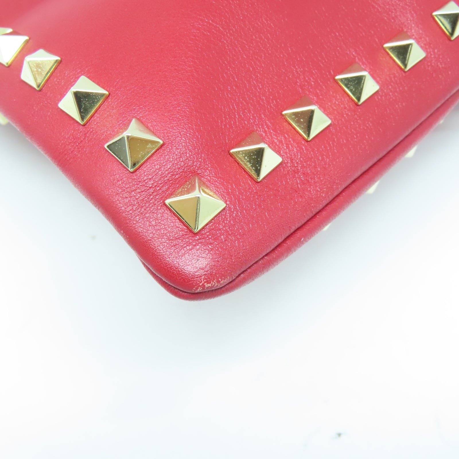 Valentino 牛皮皮革Pouch金扣手拿包紅色