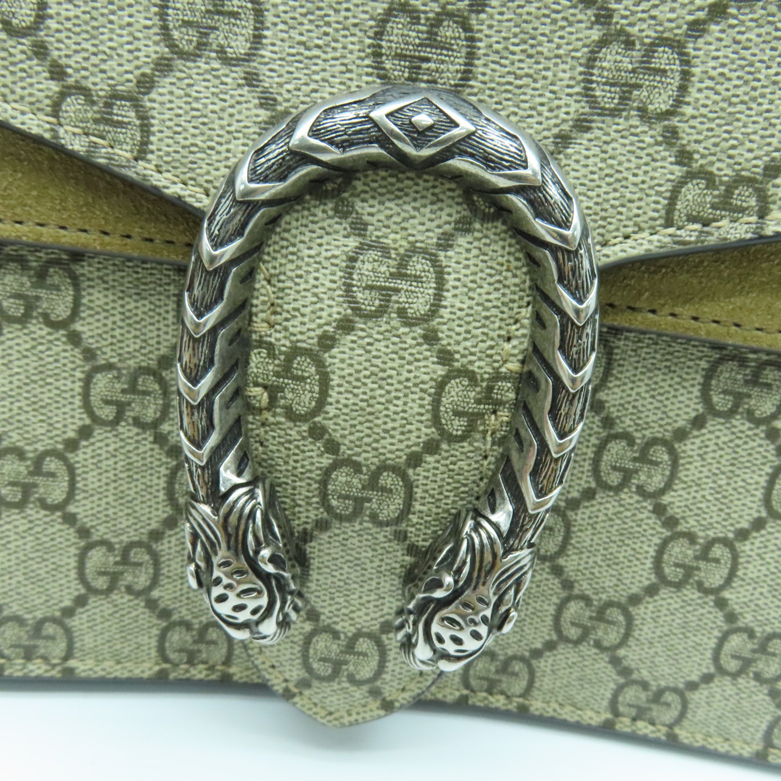 GUCCI 涂层帆布Dionysus GG银扣肩背袋啡色