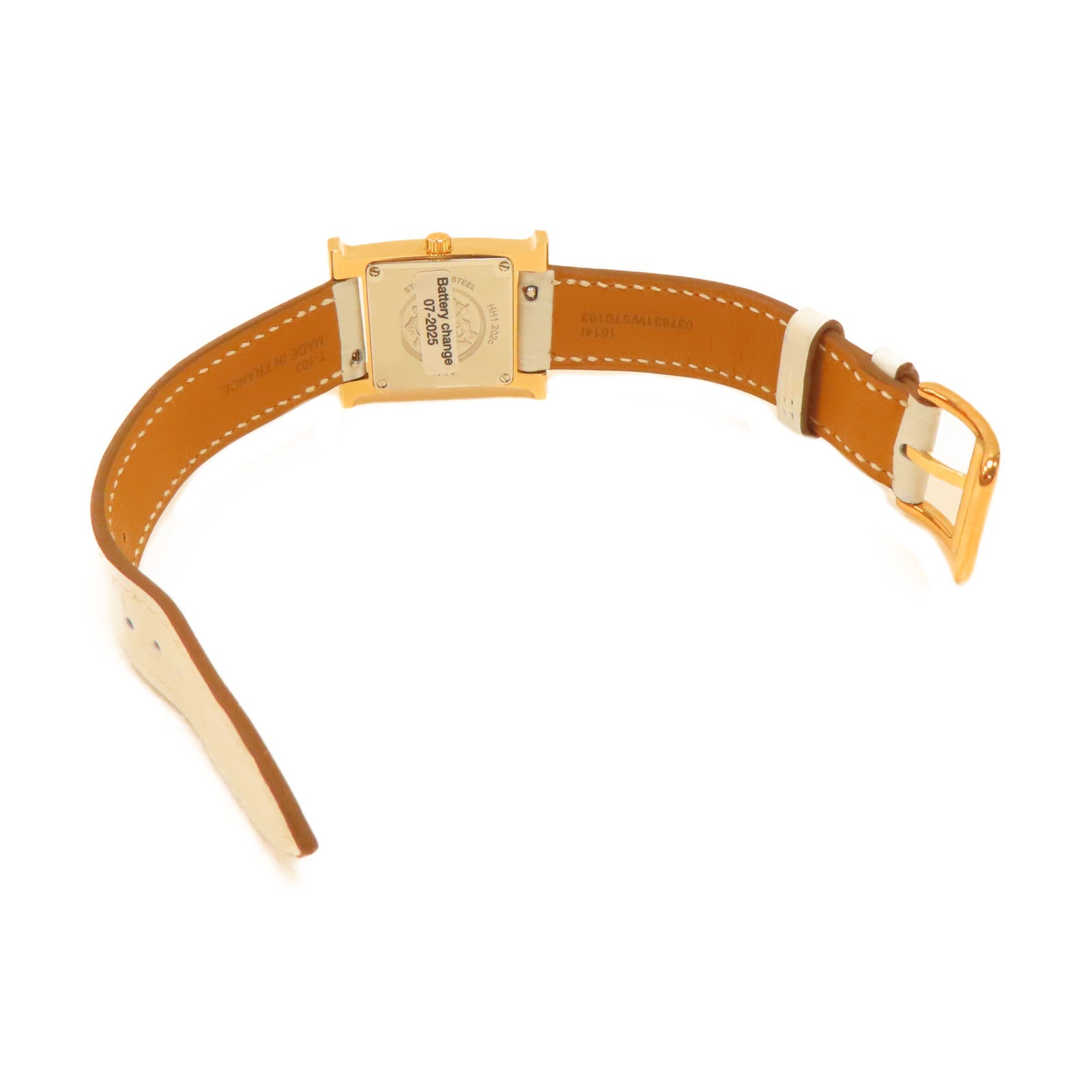 HERMES 不鏽鋼/皮革H Watch皮帶手錶霧藍色/米色#16cm