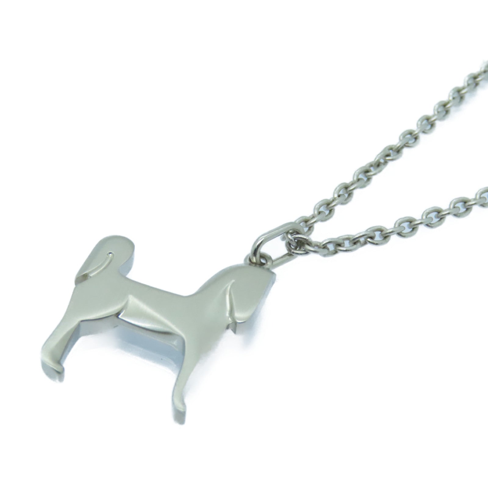 HERMES Metal Panache Necklace Silver Buckle Necklace Silver