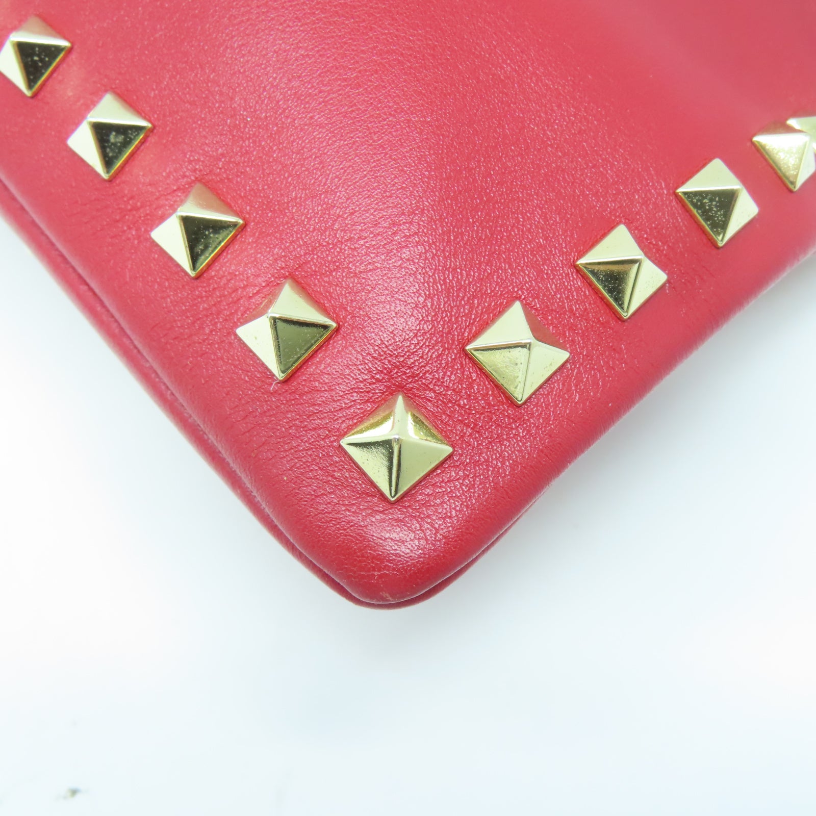 Valentino 牛皮皮革Pouch金扣手拿包紅色