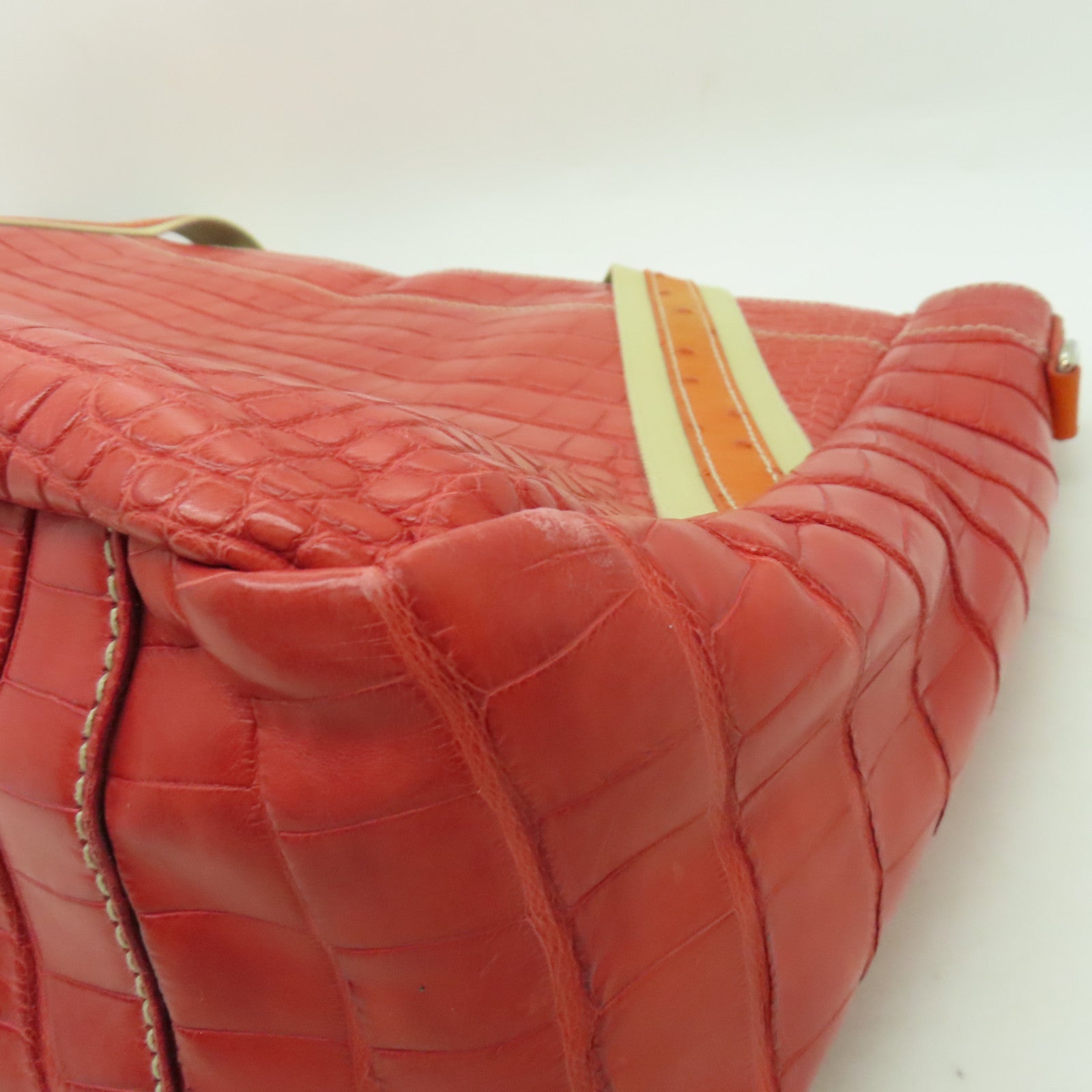 PRADA 鱷魚/鴕鳥皮革Shoulder Bag銀扣肩背袋紅色