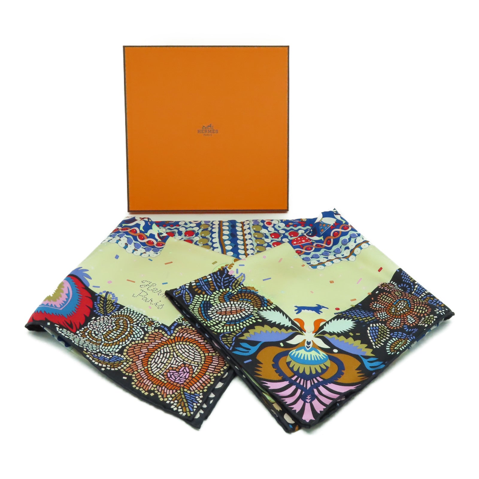 HERMES 絲質Scarf 90x90絲巾黑色/米色