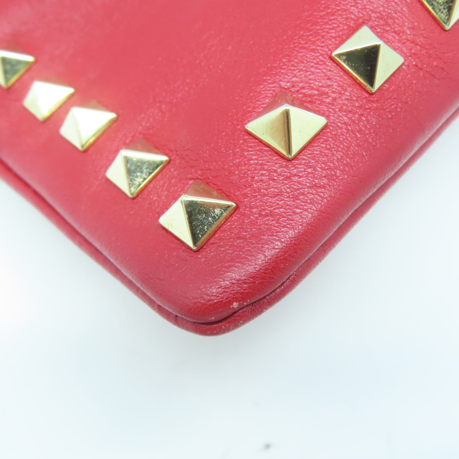 Valentino 牛皮皮革Pouch金扣手拿包紅色