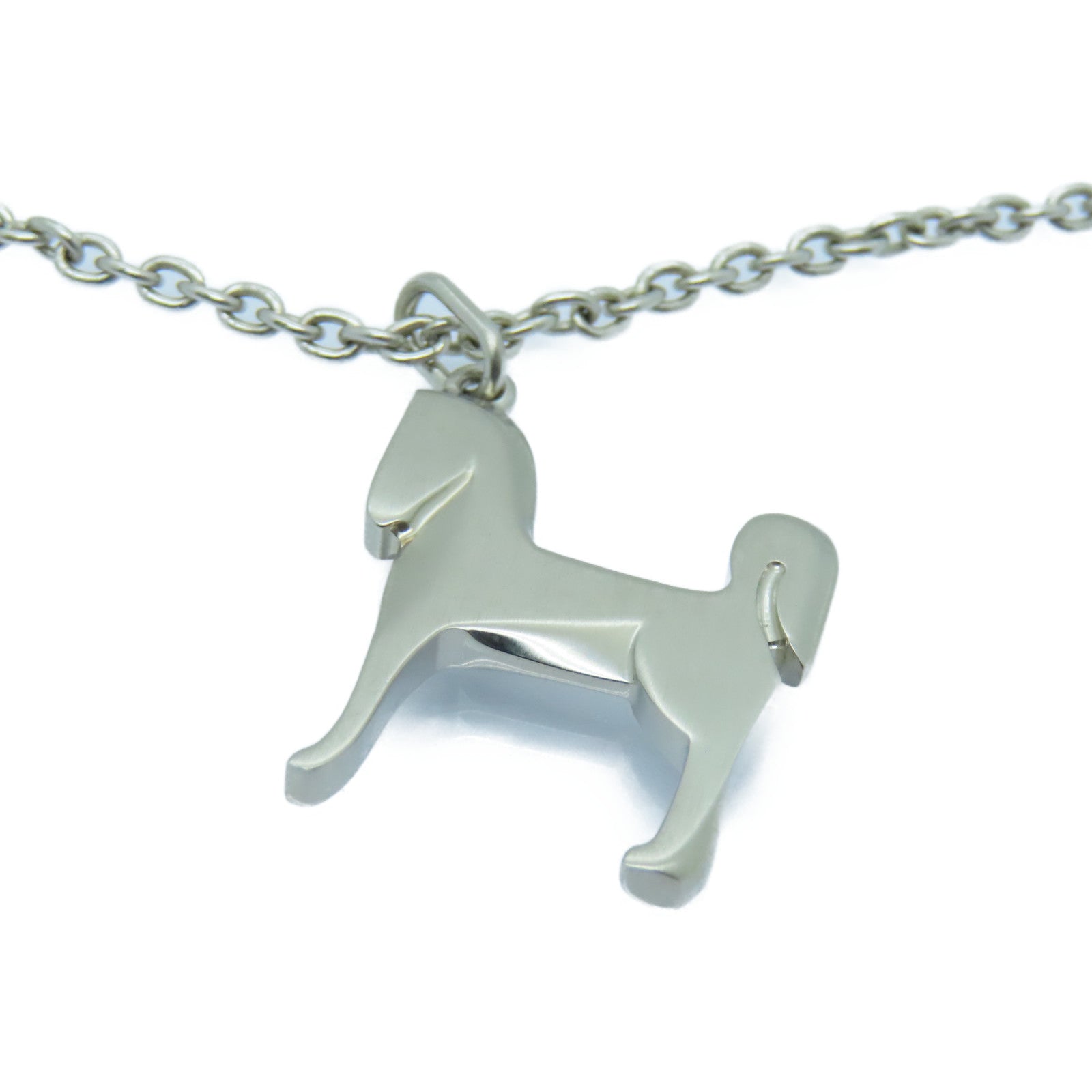 HERMES Metal Panache Necklace Silver Buckle Necklace Silver