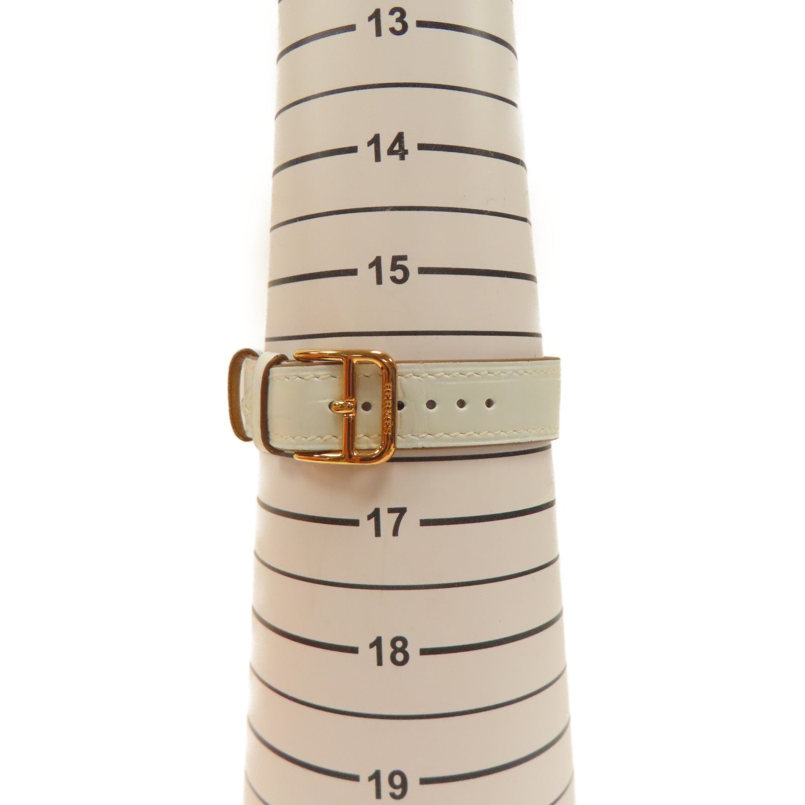 HERMES 不鏽鋼/皮革H Watch皮帶手錶霧藍色/米色#16cm