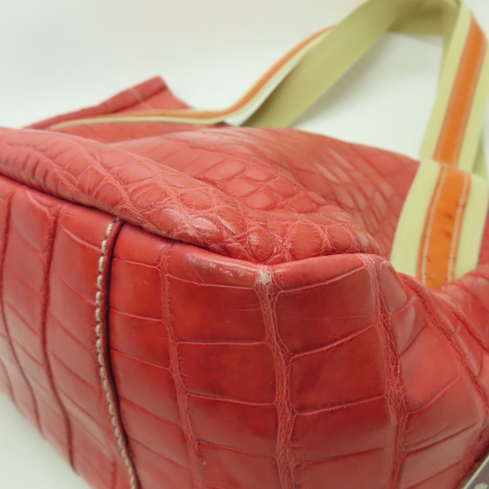 PRADA 鱷魚/鴕鳥皮革Shoulder Bag銀扣肩背袋紅色