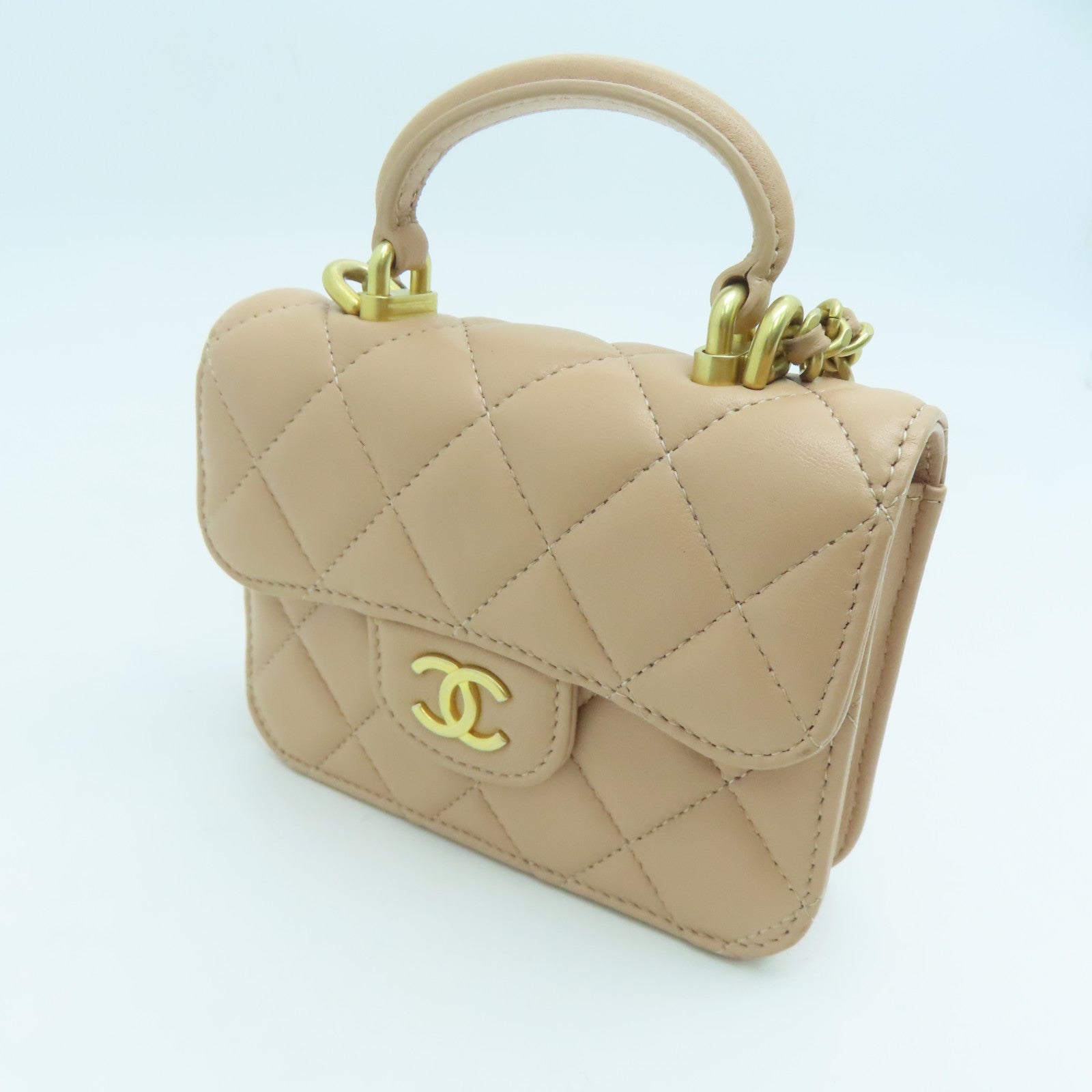 CHANEL 【激減優惠】菱格羊皮皮革Chain Shoulder Bag金扣鏈帶肩背袋杏色