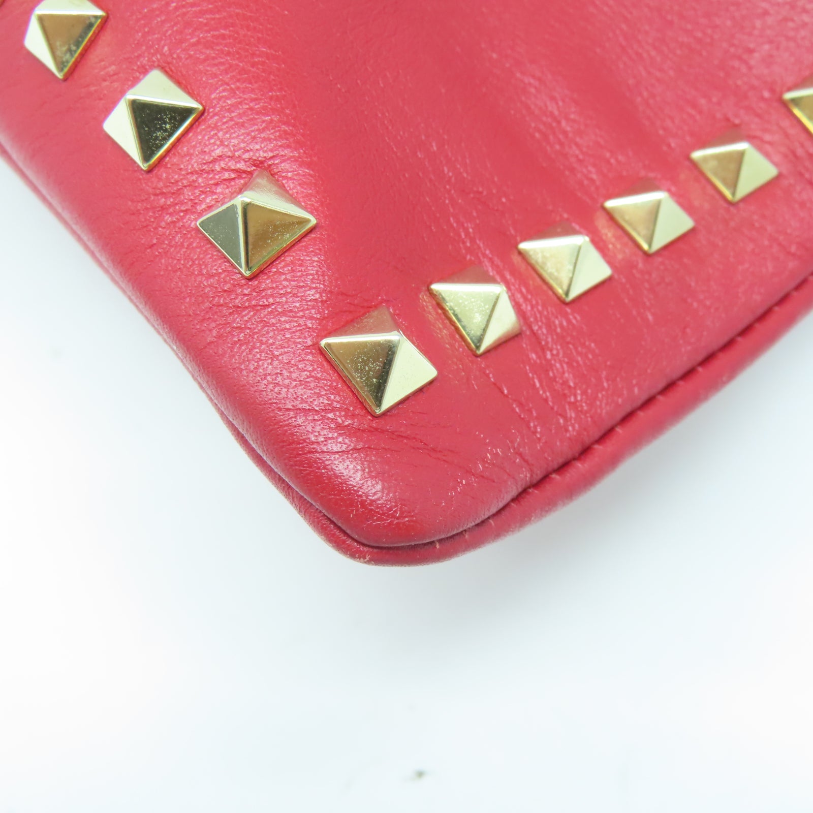 Valentino 牛皮皮革Pouch金扣手拿包紅色