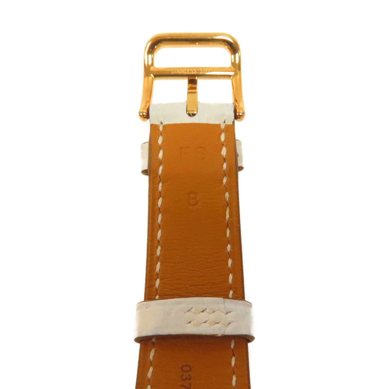 HERMES 不鏽鋼/皮革H Watch皮帶手錶霧藍色/米色#16cm