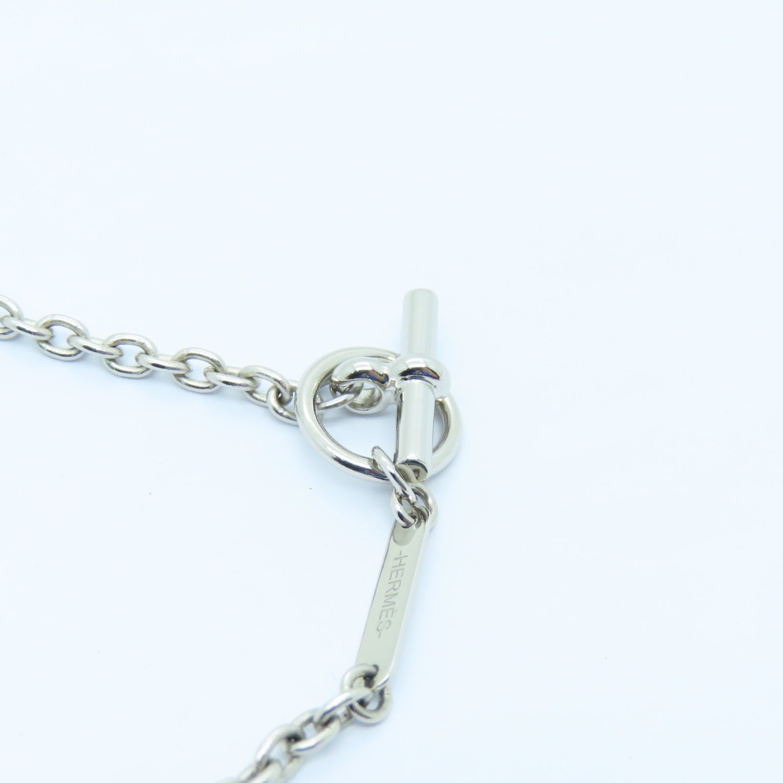 HERMES Metal Panache Necklace Silver Buckle Necklace Silver