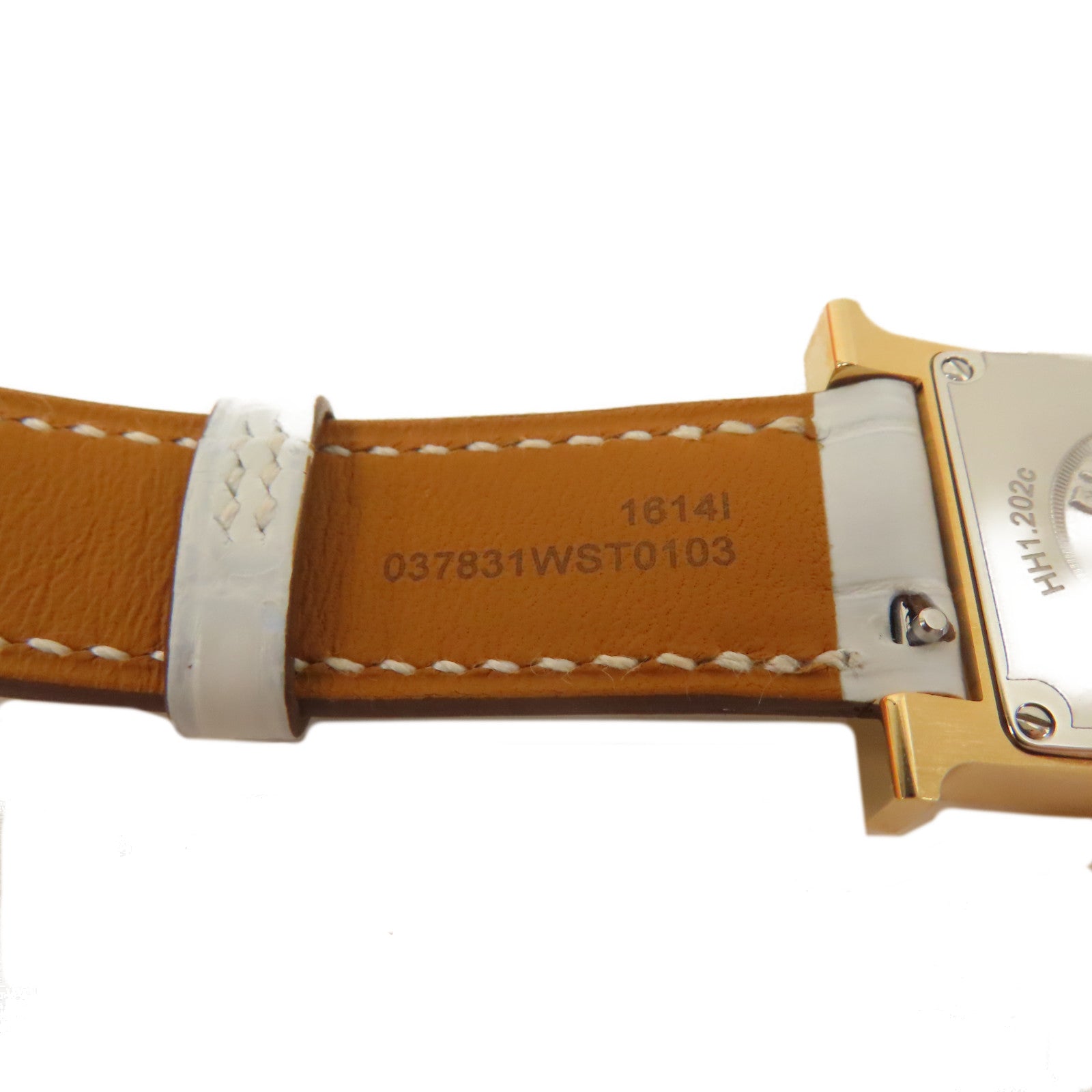 HERMES 不鏽鋼/皮革H Watch皮帶手錶霧藍色/米色#16cm