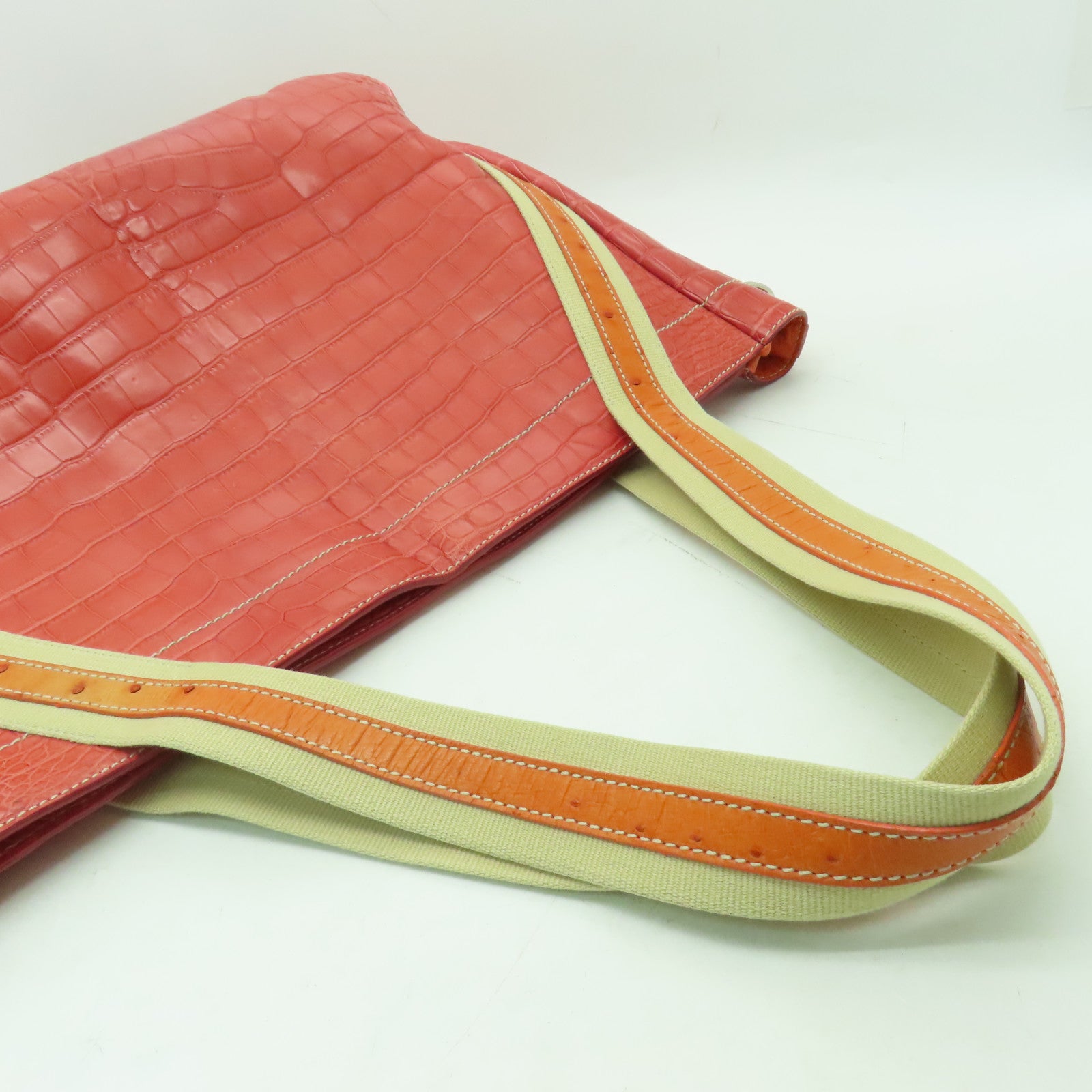 PRADA 鱷魚/鴕鳥皮革Shoulder Bag銀扣肩背袋紅色