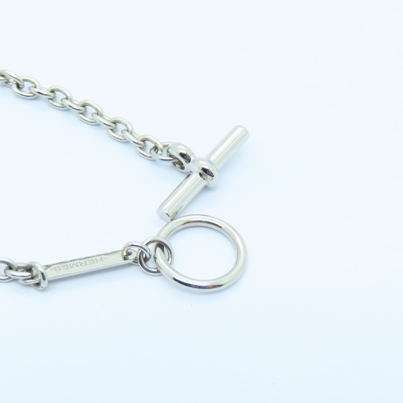 HERMES Metal Panache Necklace Silver Buckle Necklace Silver