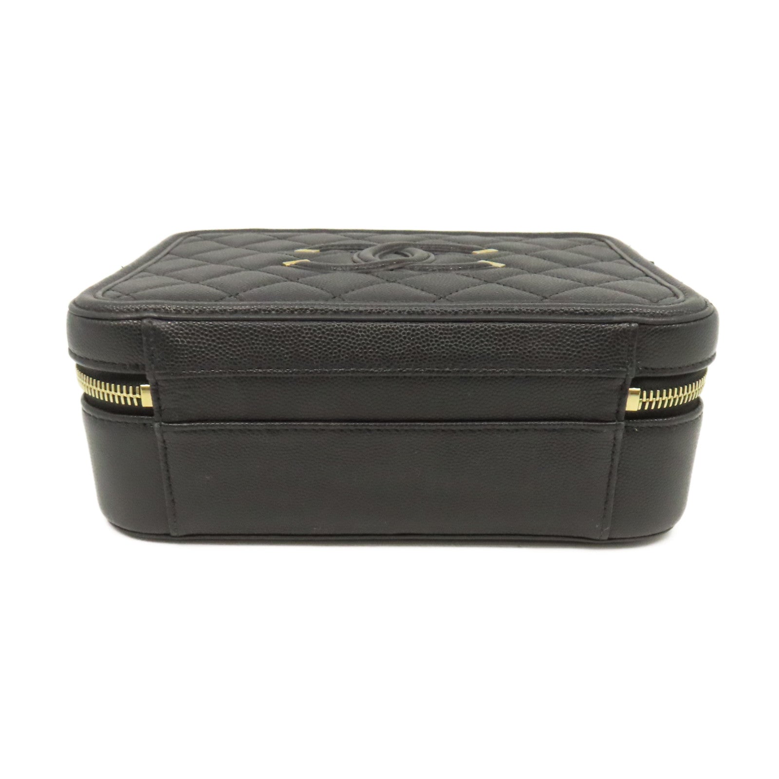 CHANEL 菱格Caviar皮革Vatity Case 21cm 2Way Shoulder Bag金扣鏈帶手挽肩背兩用袋黑色