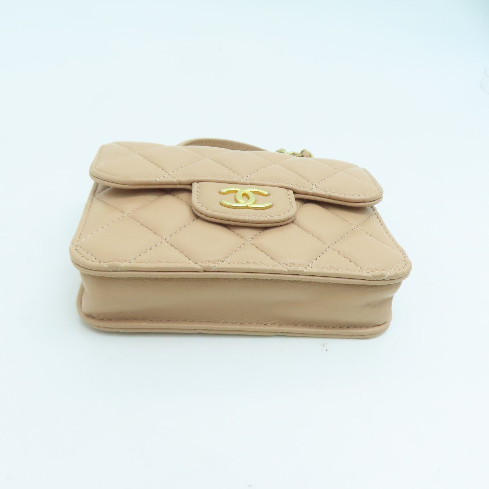 CHANEL 【激減優惠】菱格羊皮皮革Chain Shoulder Bag金扣鏈帶肩背袋杏色