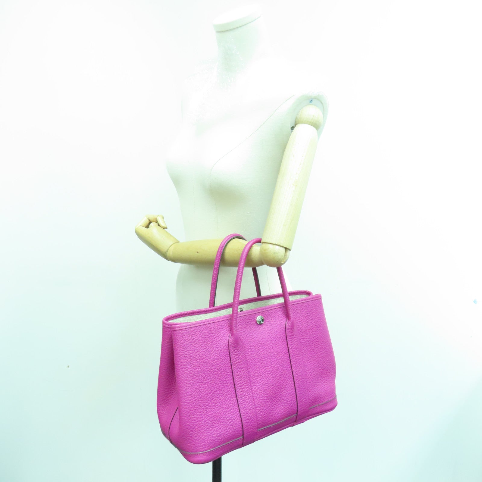 HERMES Negonda皮革Garden Party TPM银扣手挽袋Rose Purple紫色