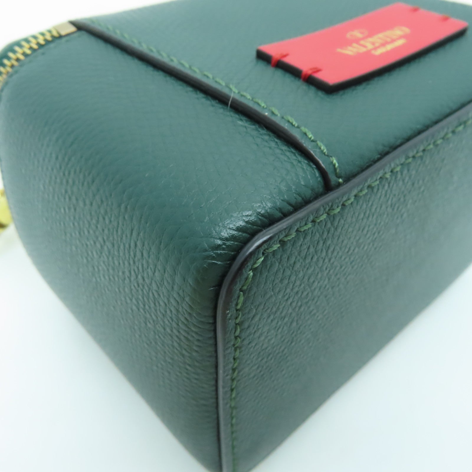 Valentino 牛皮皮革Mini Vsling Vanity Case金扣手挽肩背兩用袋綠色