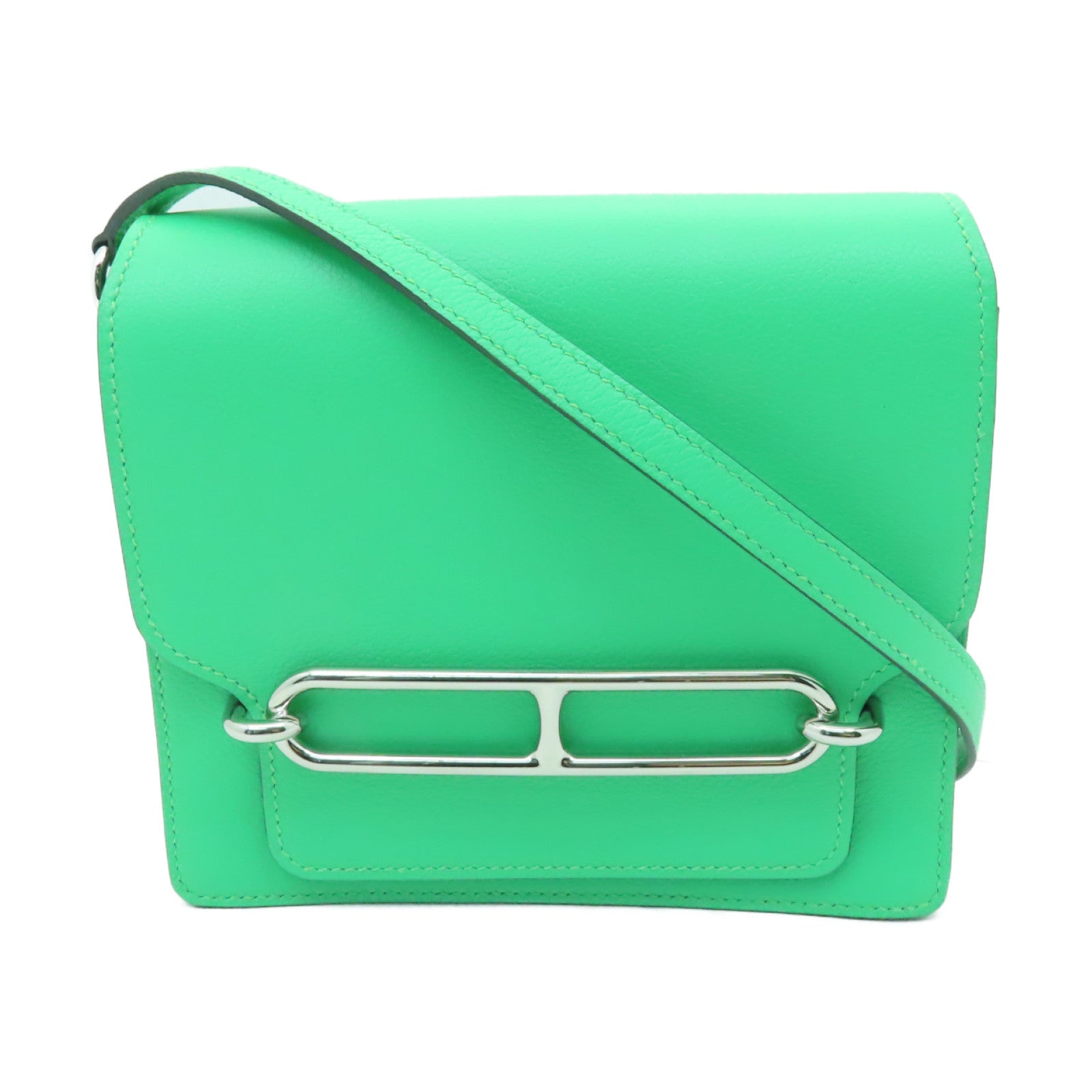 HERMES Evercolor皮革Mini Roulis銀扣肩背袋Vert Comics綠色