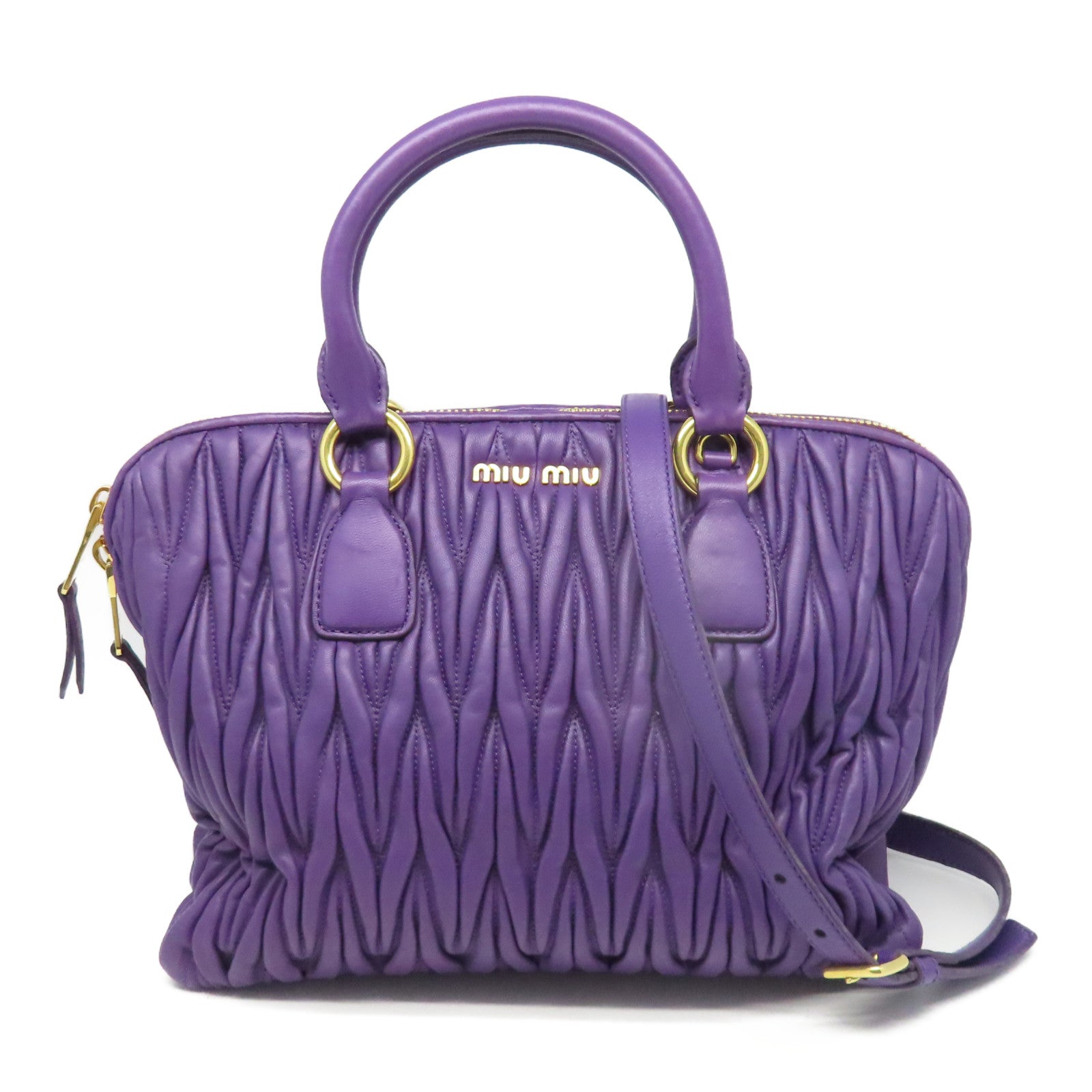 Miu Miu 羊皮皮革2Way Shoulder金扣手挽肩背兩用袋紫色