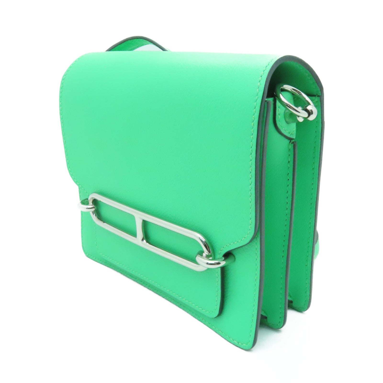 HERMES Evercolor皮革Mini Roulis銀扣肩背袋Vert Comics綠色