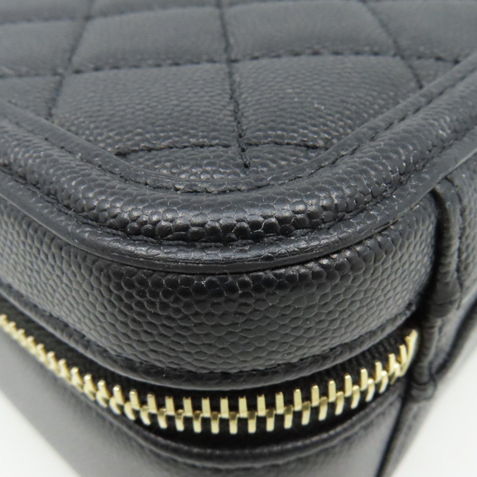 CHANEL 菱格Caviar皮革Vatity Case 21cm 2Way Shoulder Bag金扣鏈帶手挽肩背兩用袋黑色