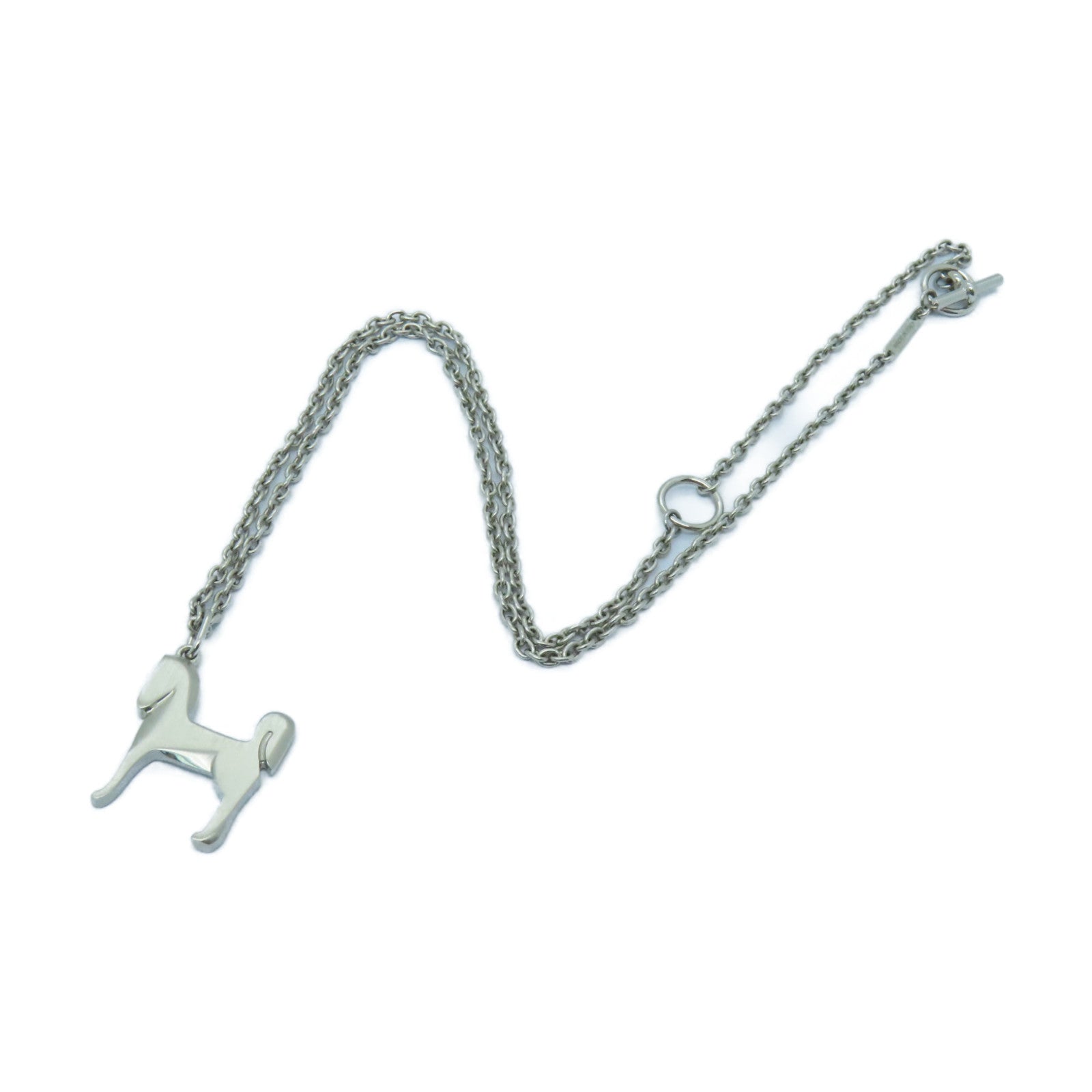 HERMES Metal Panache Necklace Silver Buckle Necklace Silver