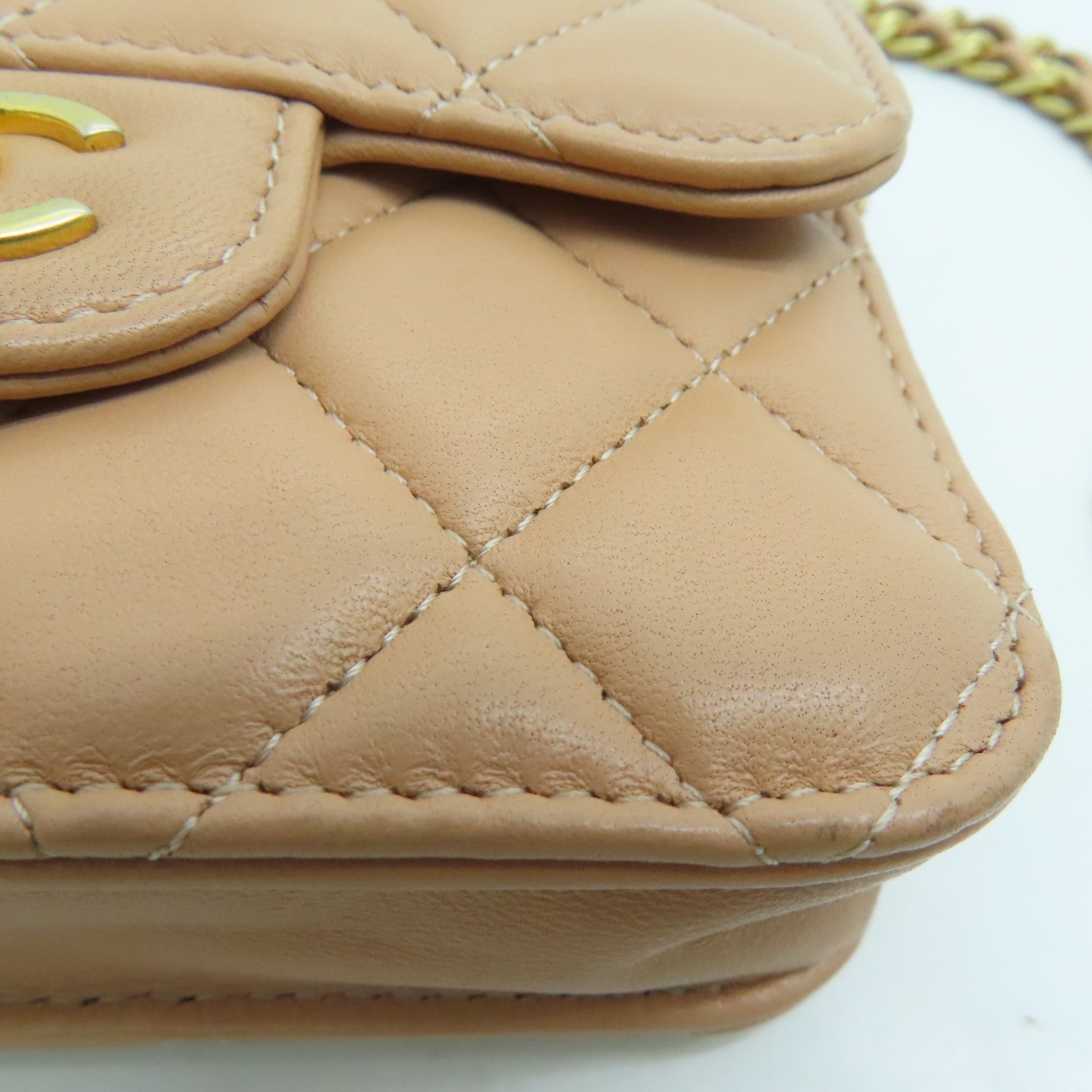 CHANEL 【激減優惠】菱格羊皮皮革Chain Shoulder Bag金扣鏈帶肩背袋杏色