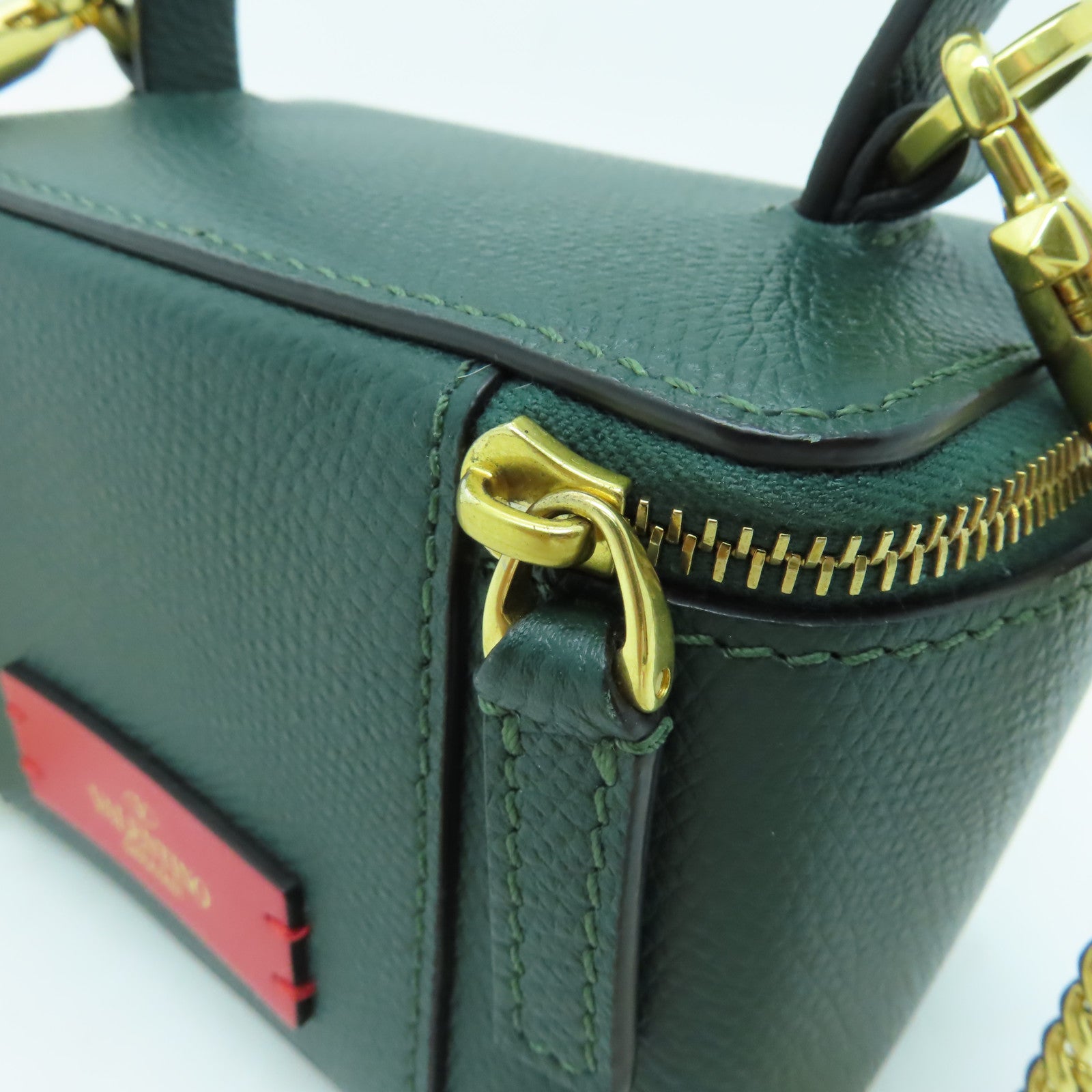 Valentino 牛皮皮革Mini Vsling Vanity Case金扣手挽肩背兩用袋綠色