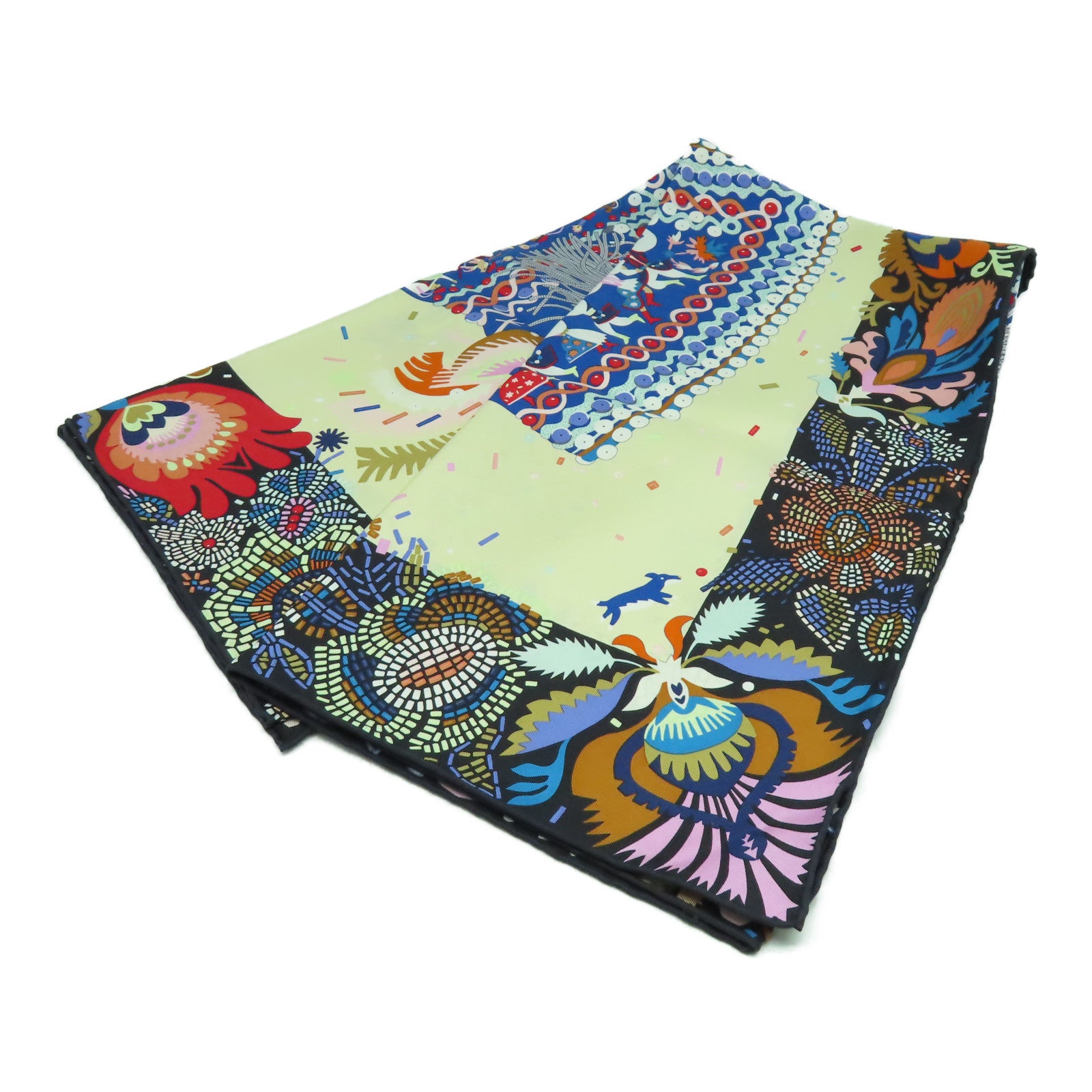 HERMES 絲質Scarf 90x90絲巾黑色/米色